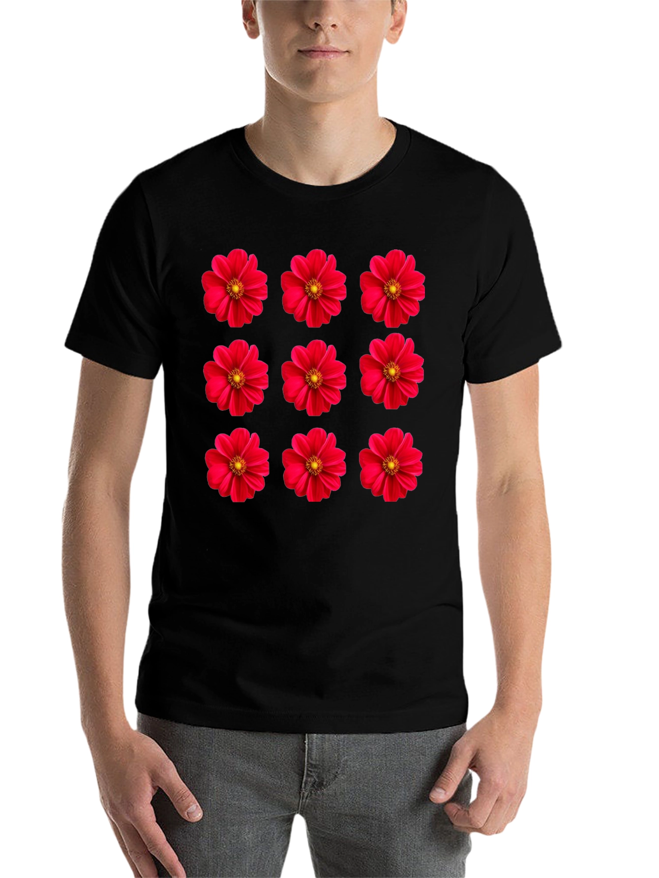 Black Floral Print Crew Neck T-Shirt view 7