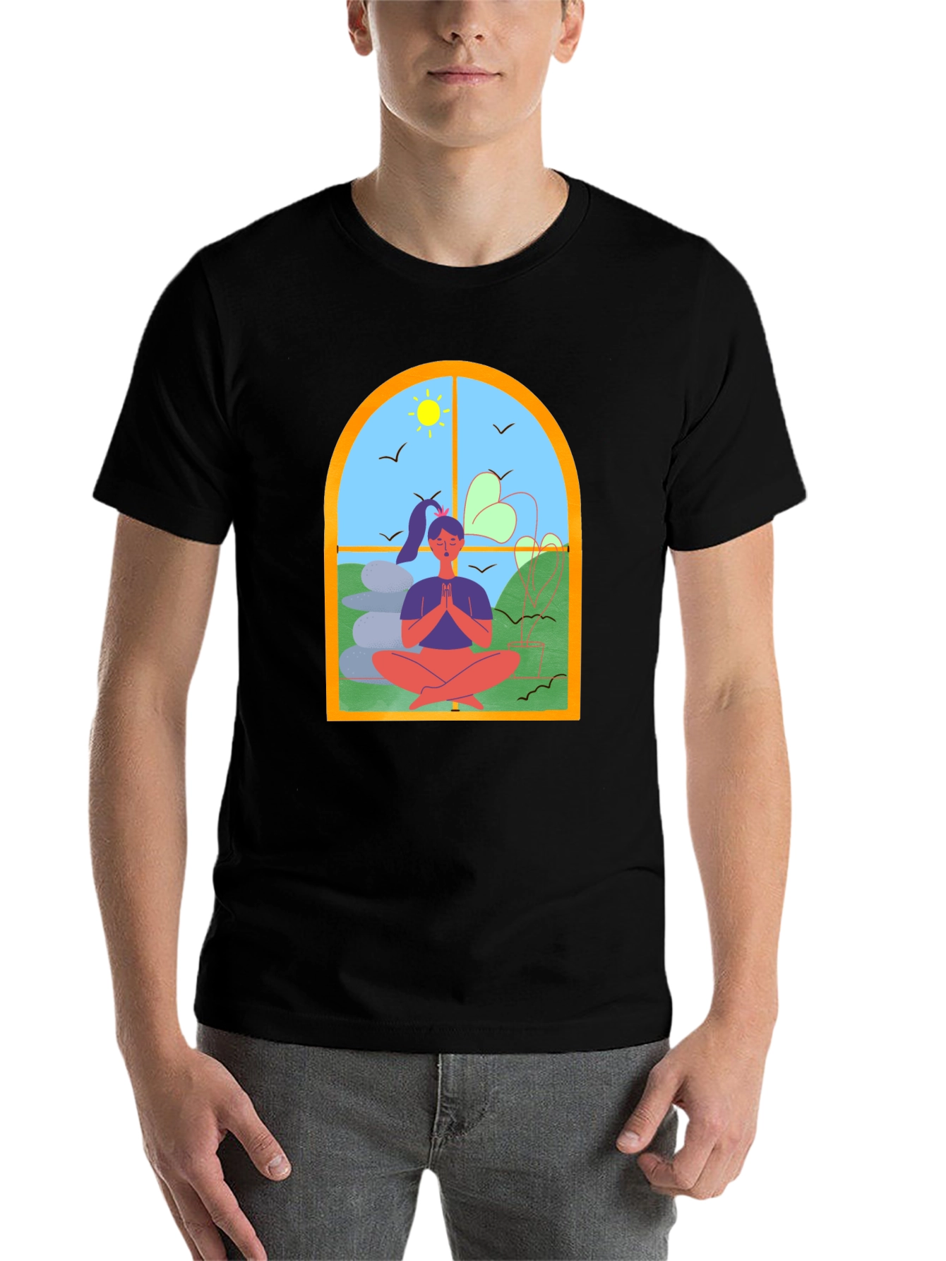 Black Meditative Window T-Shirt view 7