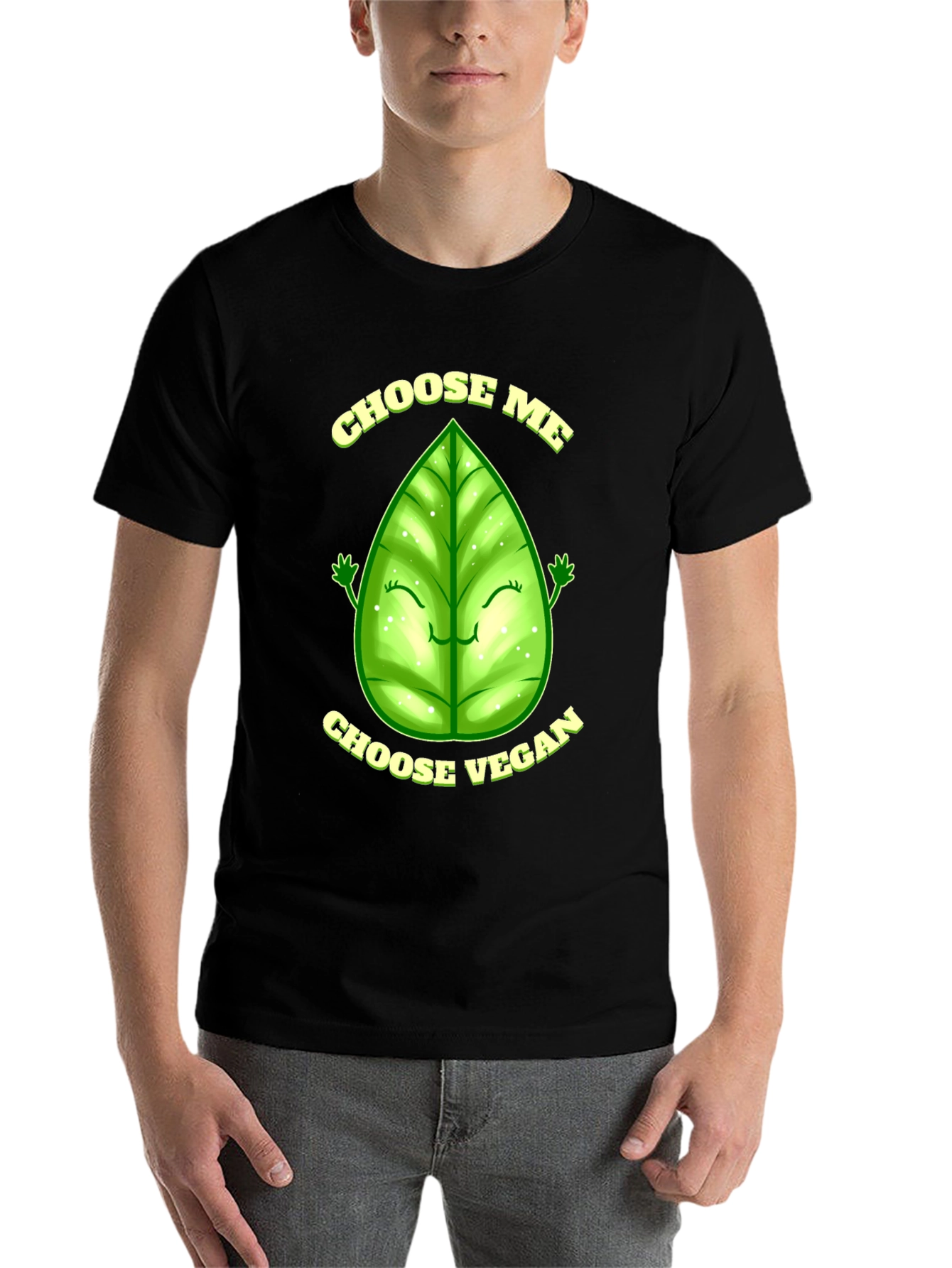 Black Choose Vegan T-Shirt - Leaf Design view 7