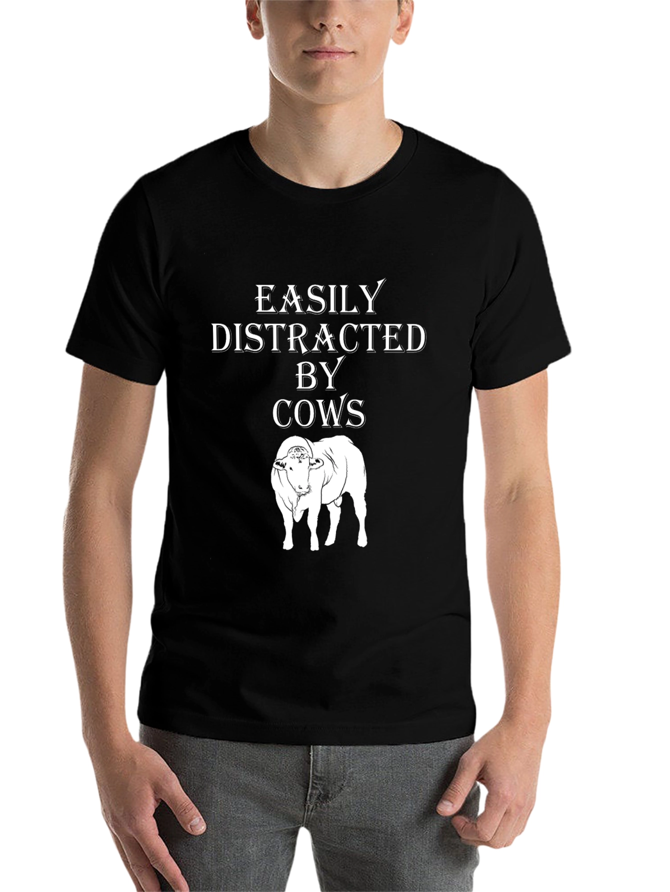 Black Easily Distracted By Cows Black T-Shirt view 7