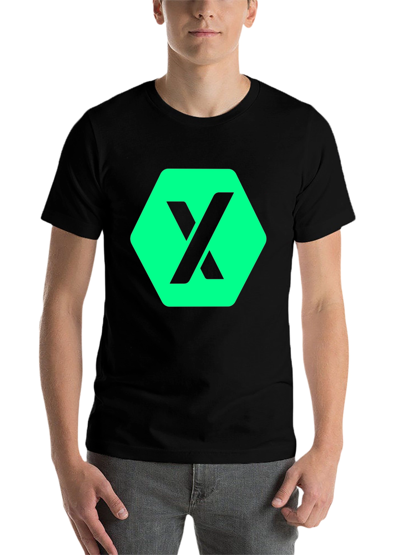 Black Modern Graphic Tee: Black Shirt with Geometric "X" Design view 7