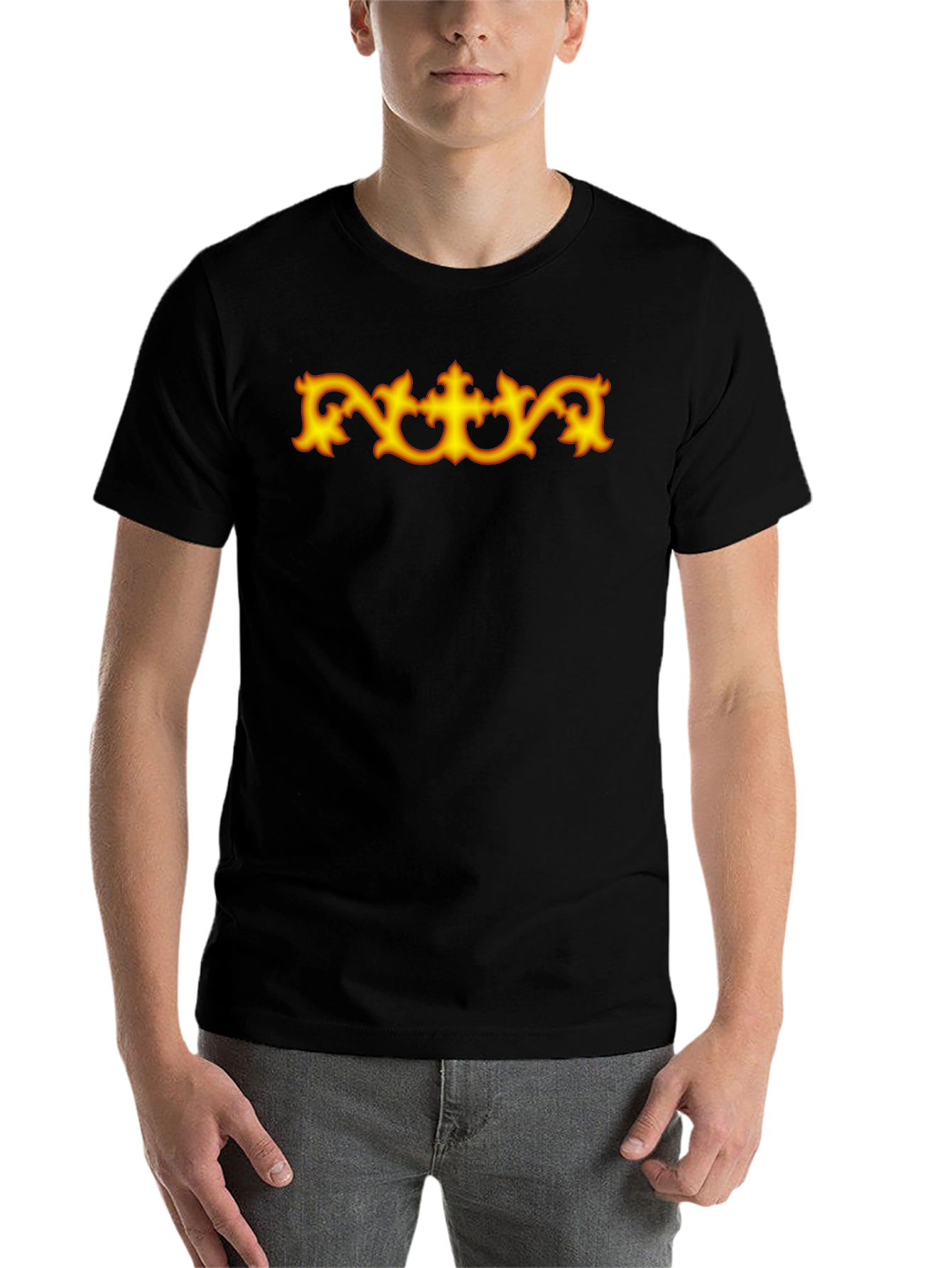 Black Black T-Shirt with Ornamental Gold Design view 7