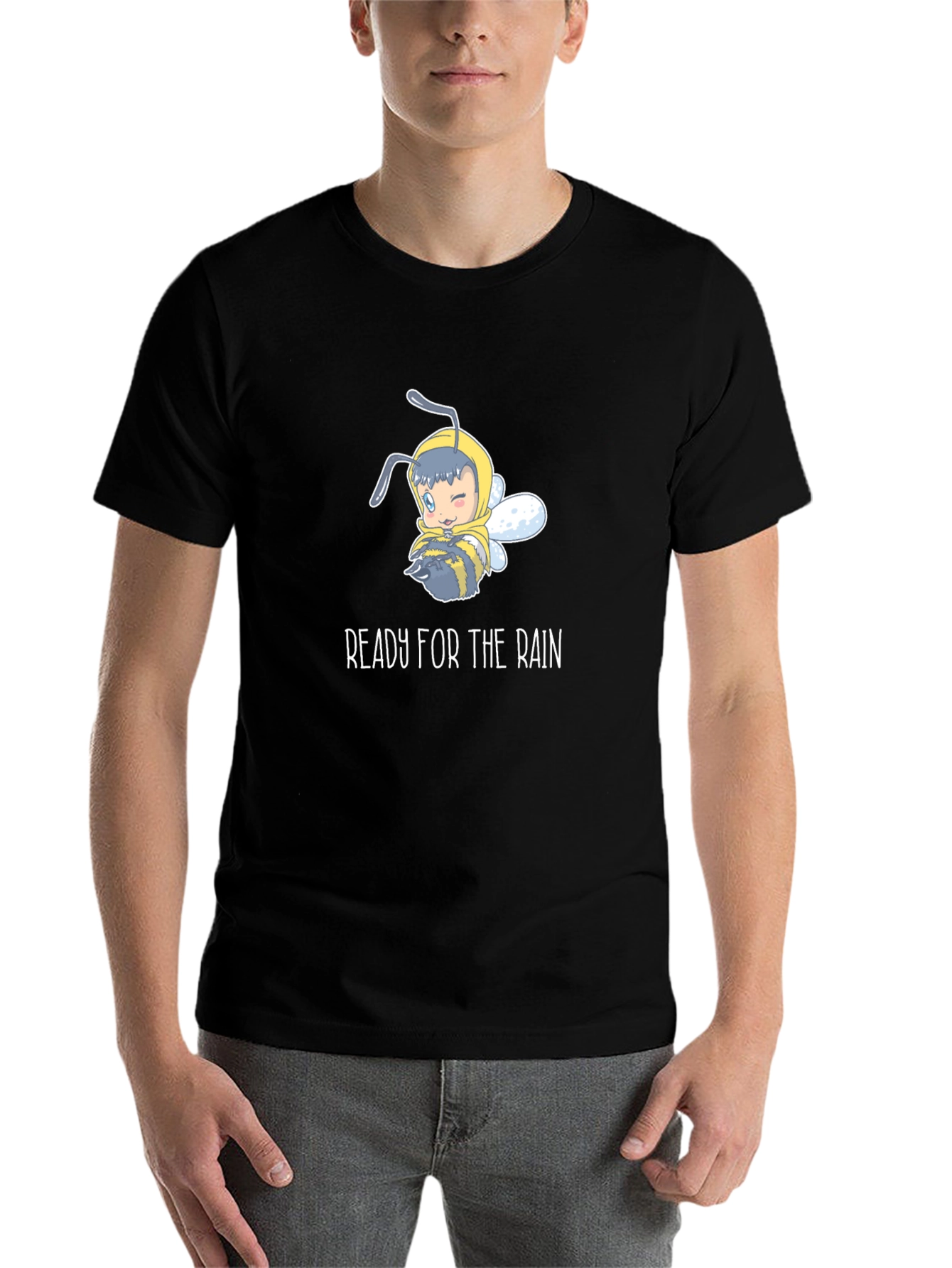 Black Ready for the Rain Cartoon Bee T-Shirt view 7