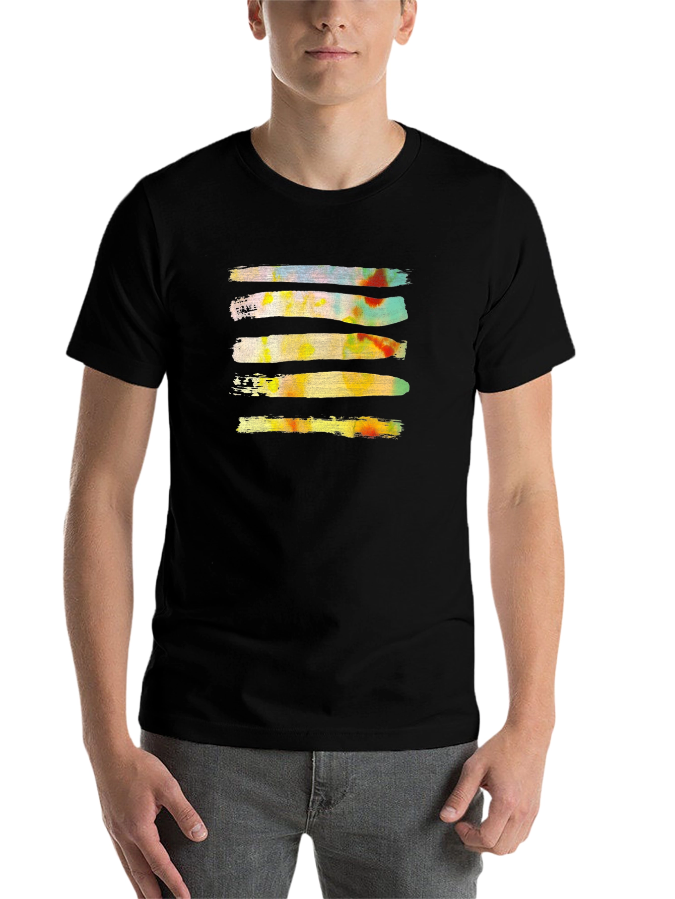 Black Abstract Brushstroke Graphic Tee - Black Cotton Casual T-Shirt view 7