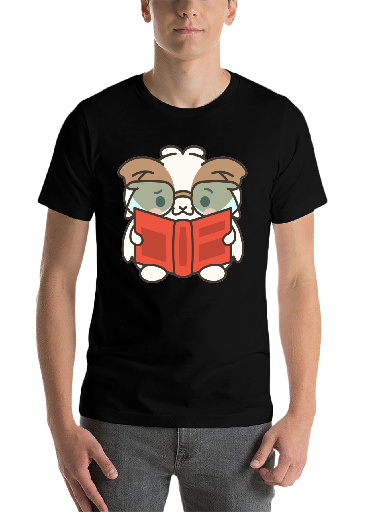 Black Cute Book Reading Dog T-Shirt - Black view 7
