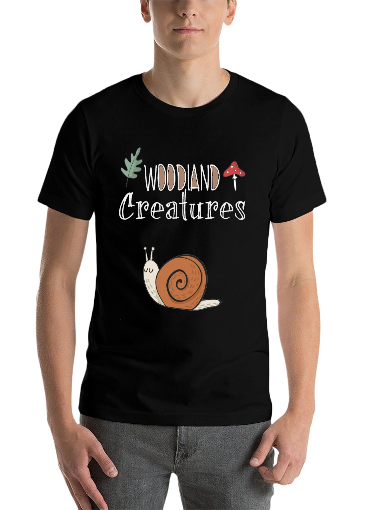 Black Woodland Creatures Snail Graphic T-Shirt view 7