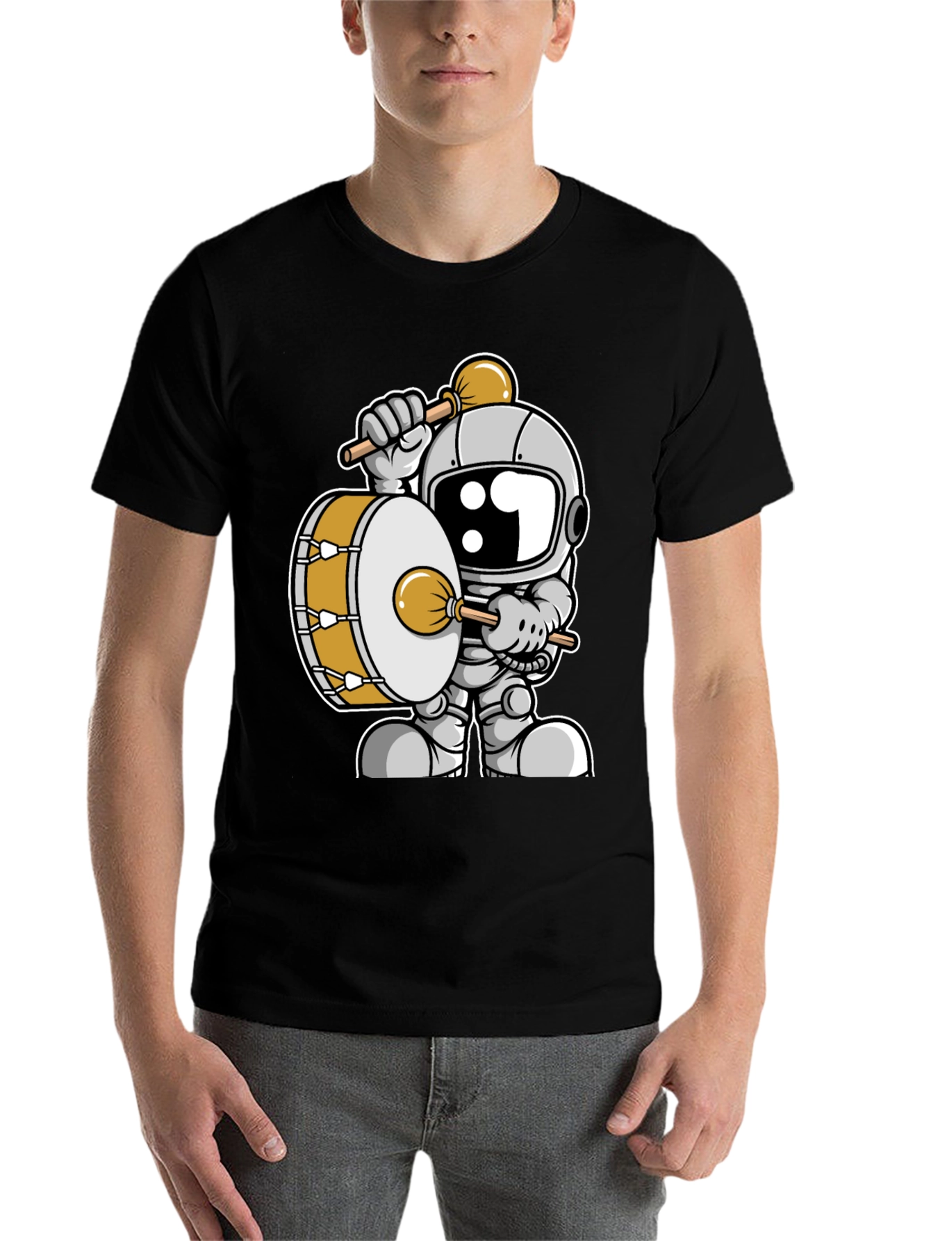 Black Astronaut Drummer Graphic Tee - Space Music T-Shirt view 7