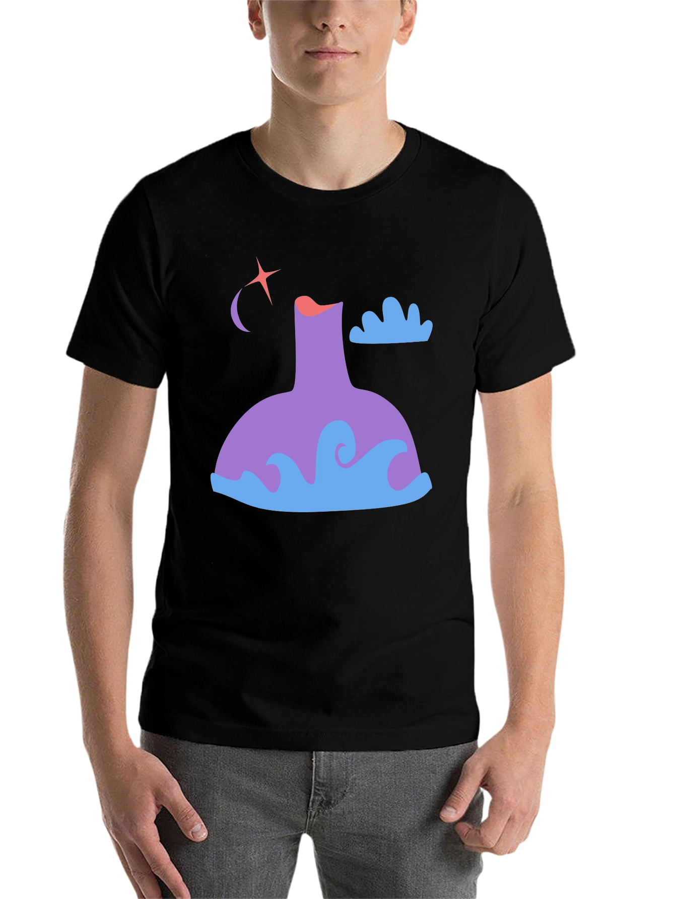 Black Whimsical Graphic Tee - Night Sky Design view 7