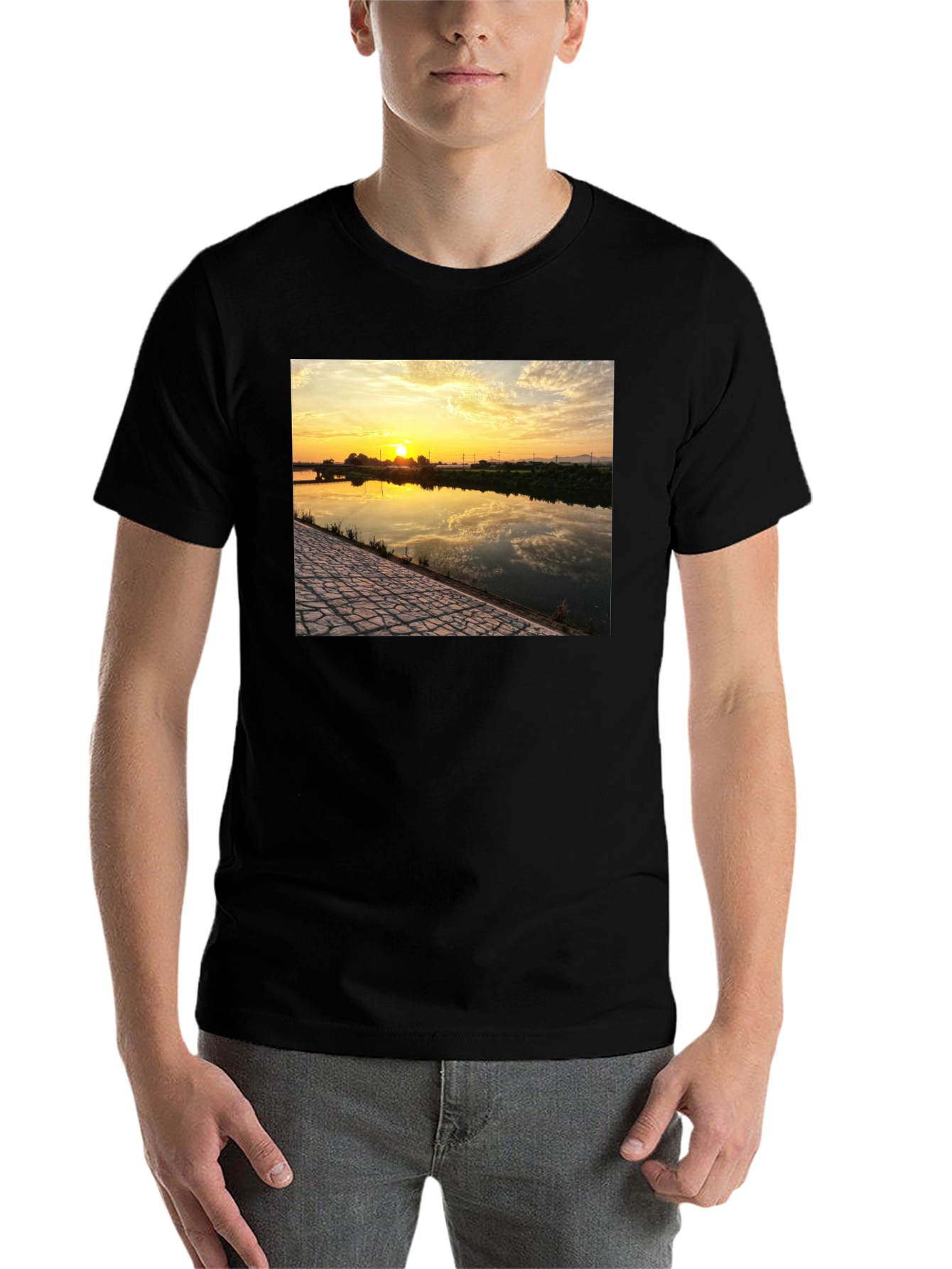 Black Sunset River Graphic Tee - Black view 7