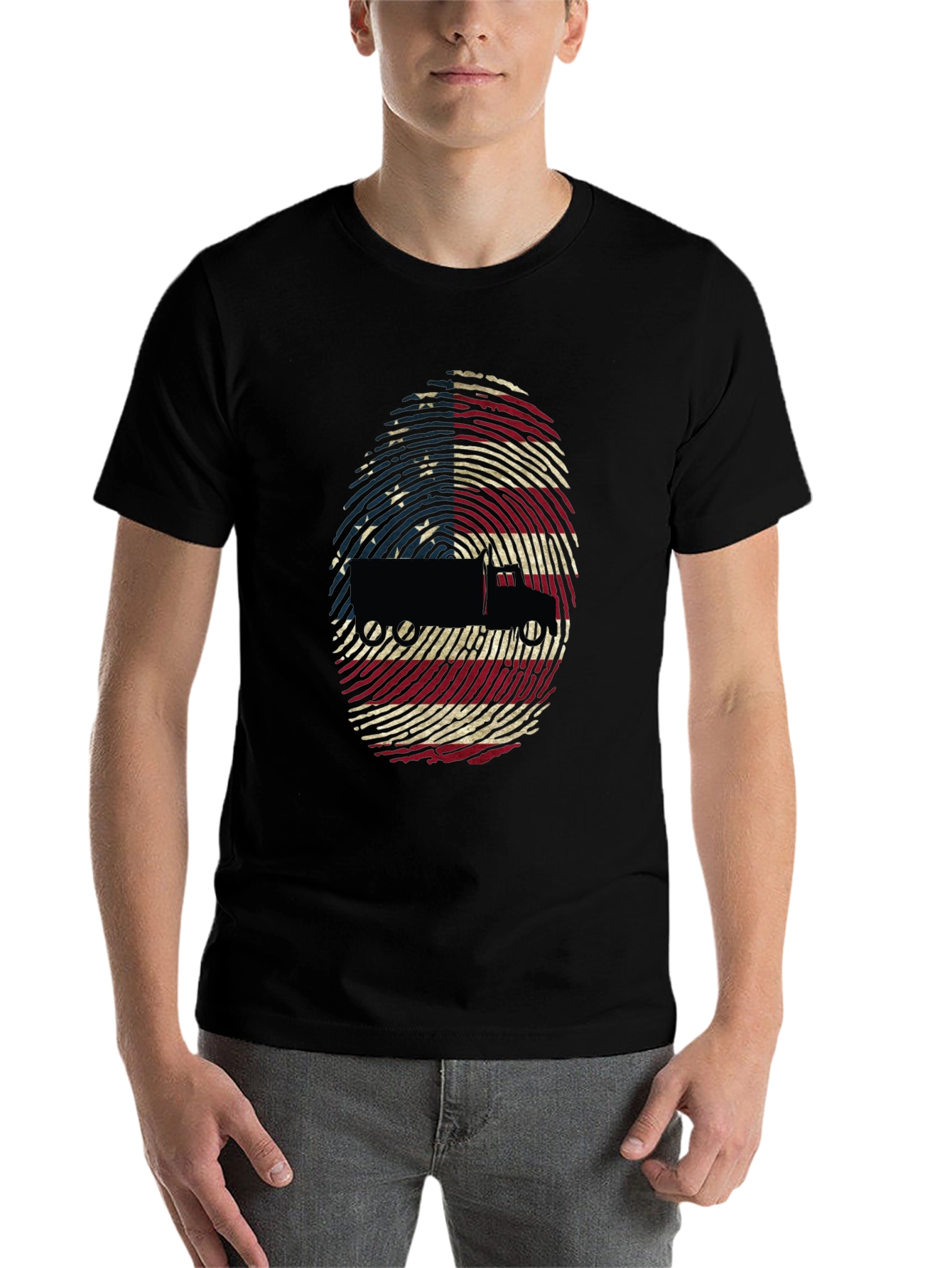 Trucker USA Flag Fingerprint Black T-Shirt - 7
