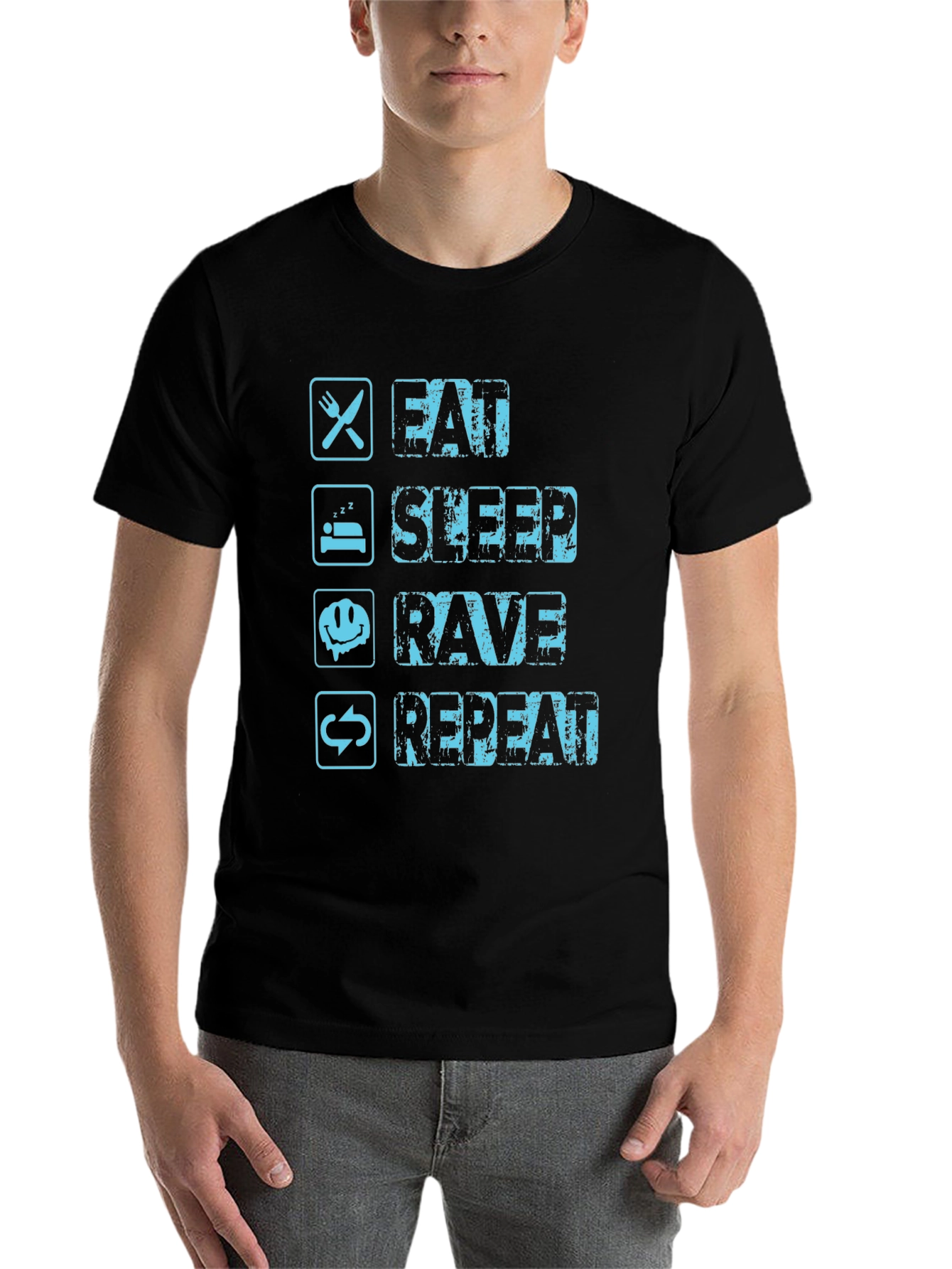 Black Eat Sleep Rave Repeat Graphic Tee view 7