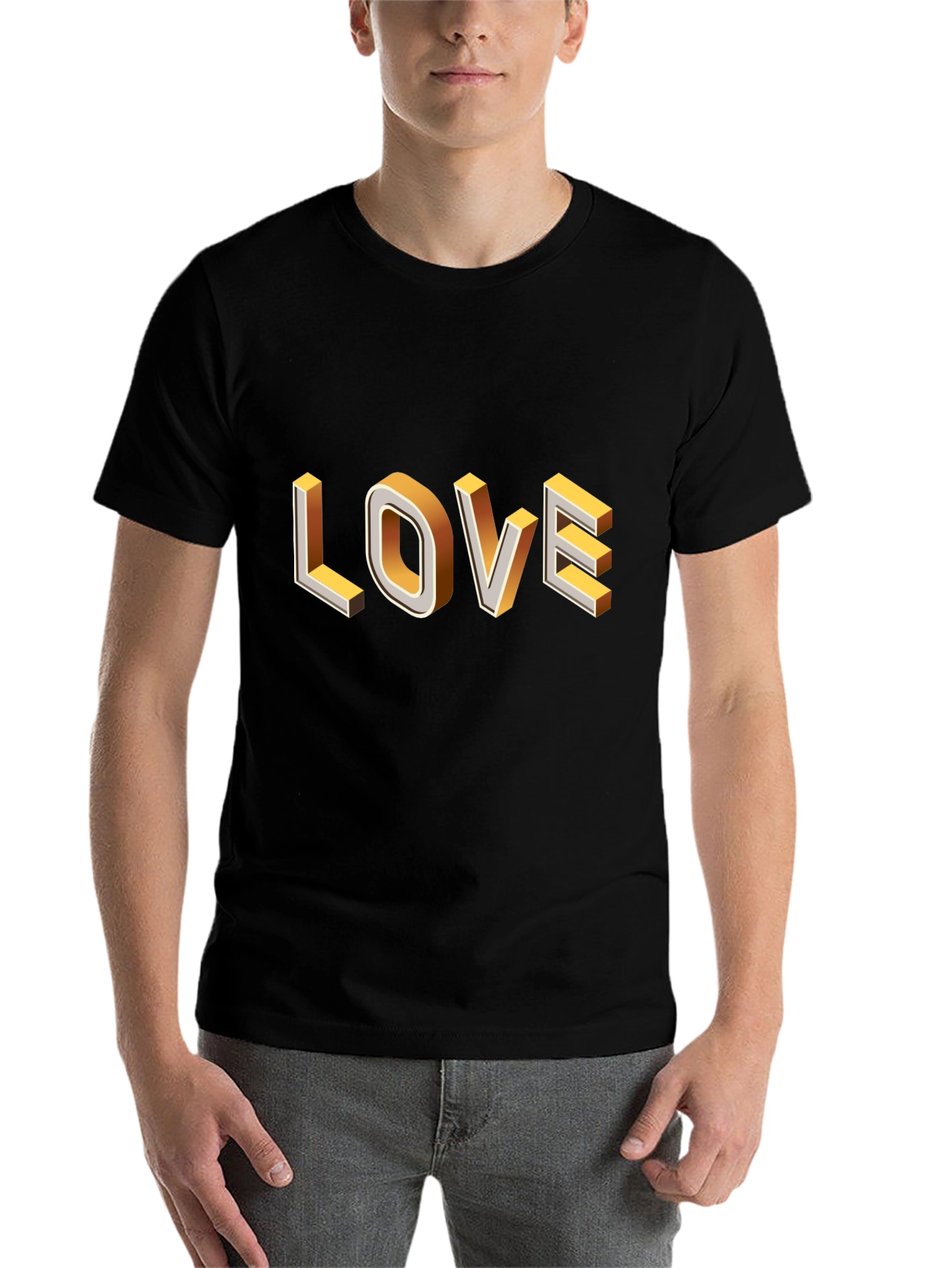 Black Trendy Black T-Shirt with 3D Love Graphic view 7