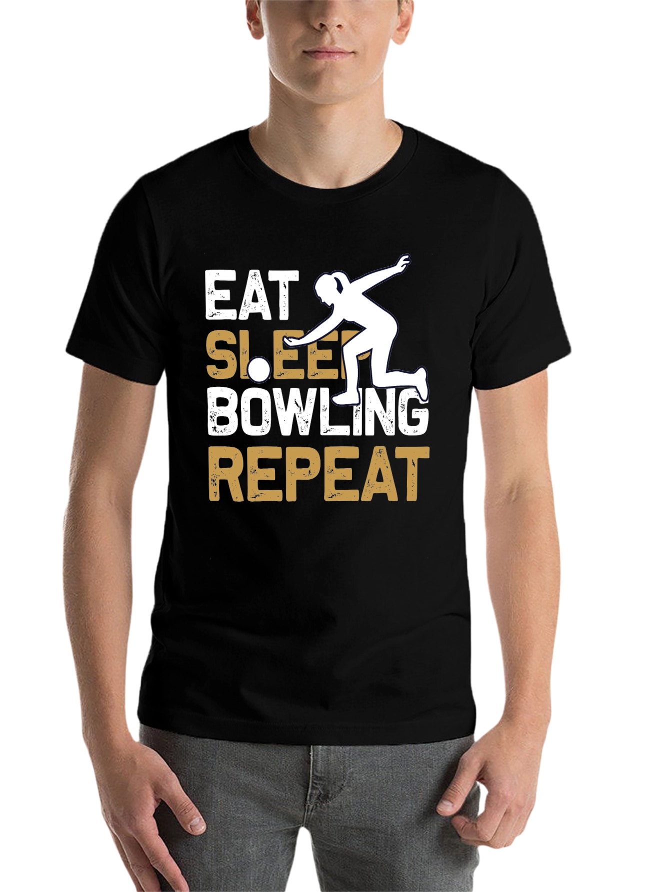 Black Eat Sleep Bowling Repeat Graphic Tee view 7