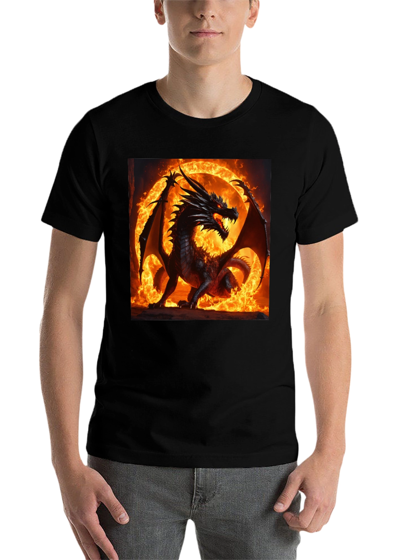 Black Fiery Dragon Graphic T-Shirt view 7