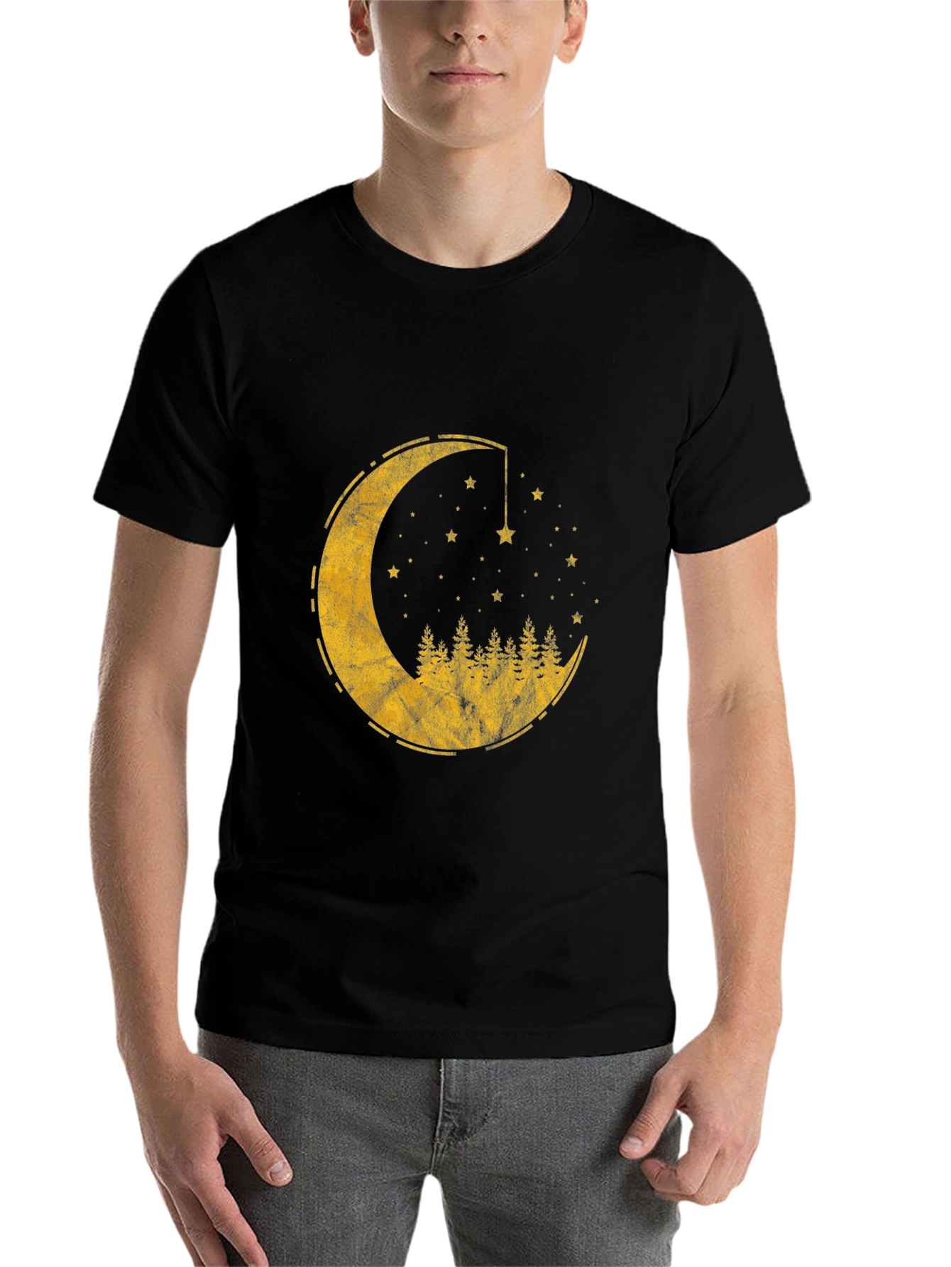 Black Crescent Moon & Forest Graphic T-Shirt - Men's Black Tee view 7