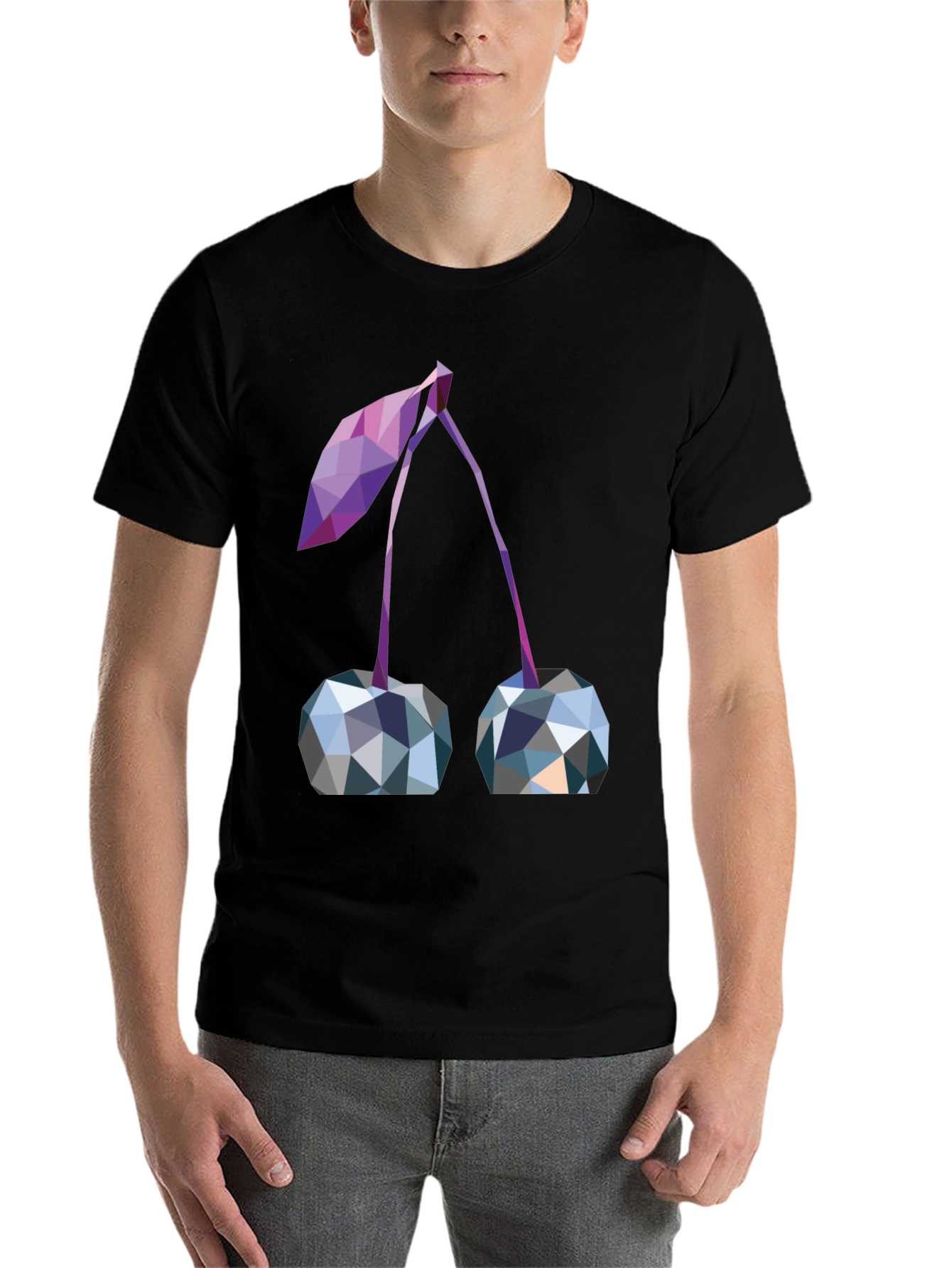 Black Geometric Cherry Print Black T-Shirt view 7