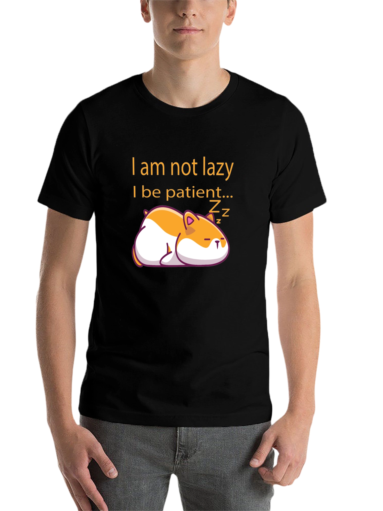 Black Funny Lazy Hamster Graphic T-Shirt view 7