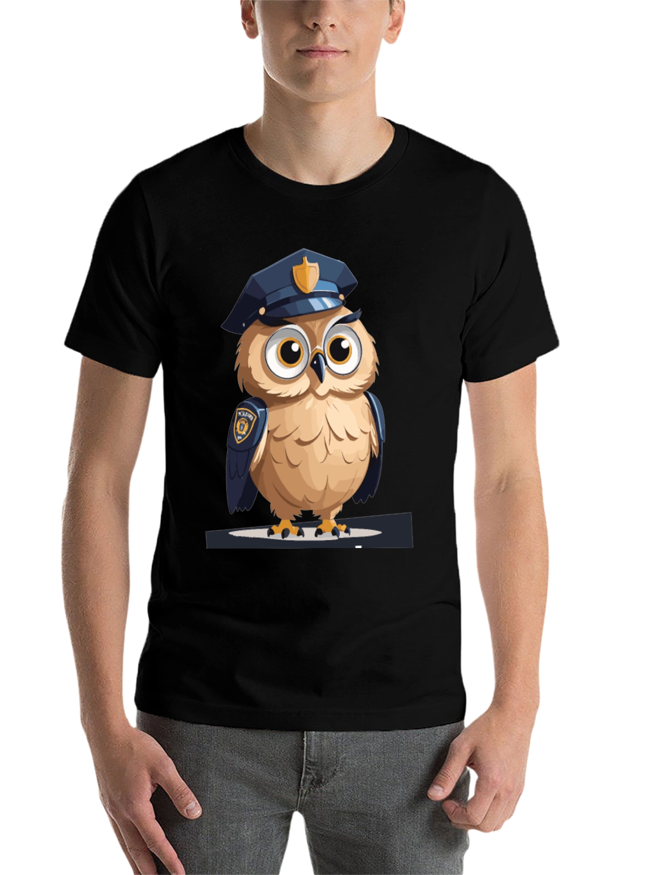 Black Owl Police Graphic Tee - Men's Black T-Shirt view 7