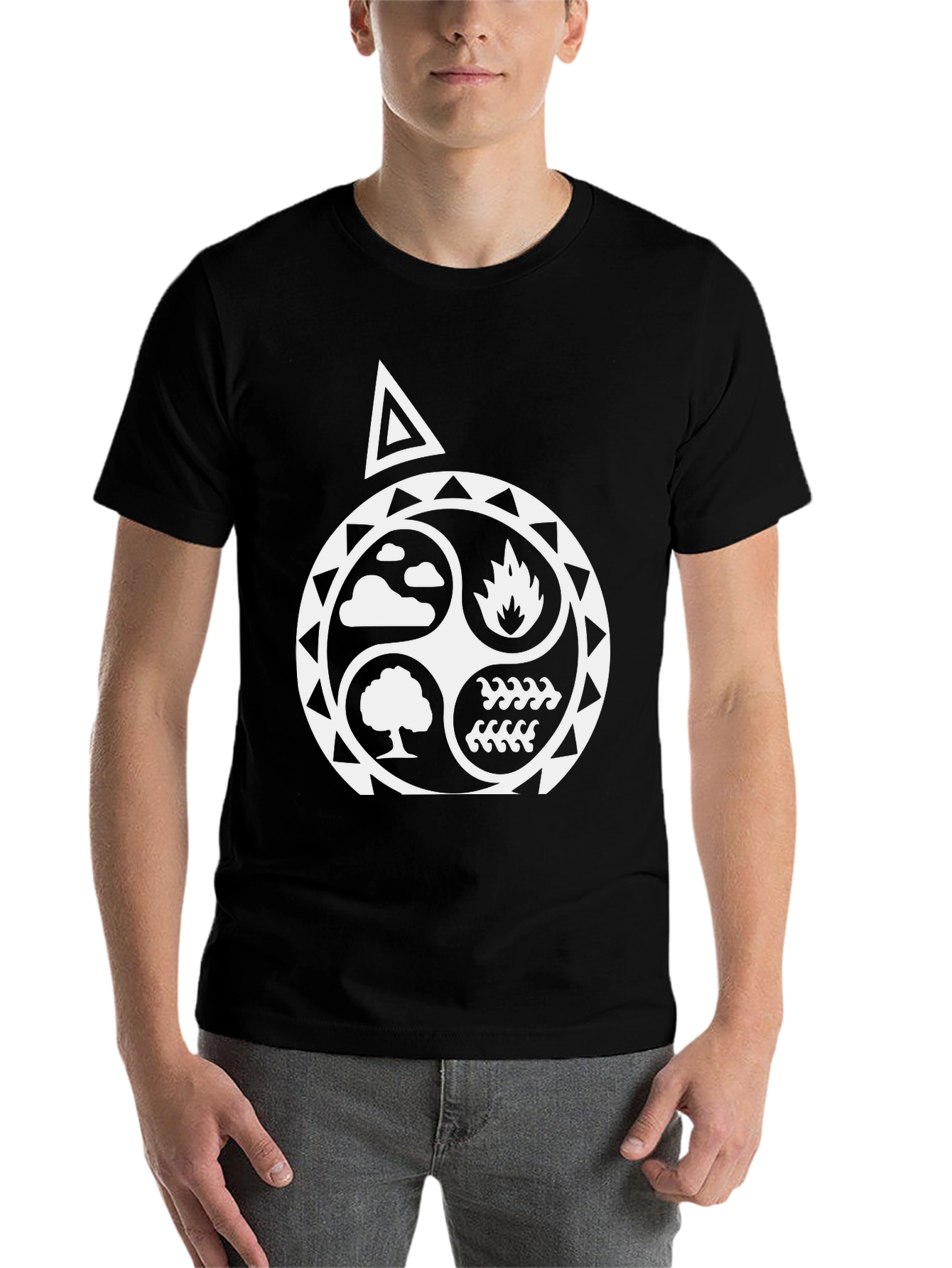Black Elemental Black T-Shirt - Earth, Air, Fire, Water Design view 7