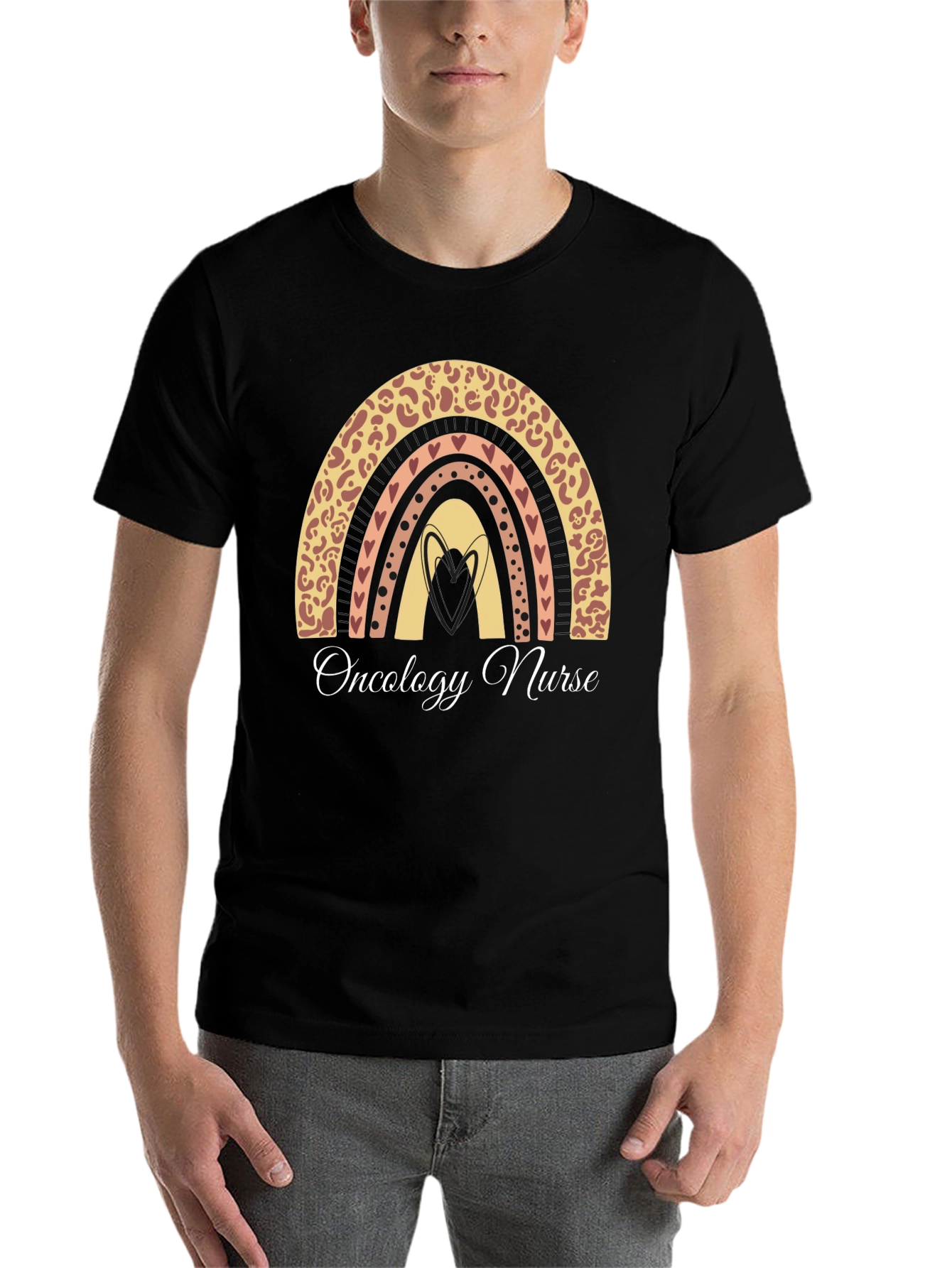 Black Oncology Nurse Rainbow Graphic T-Shirt view 7