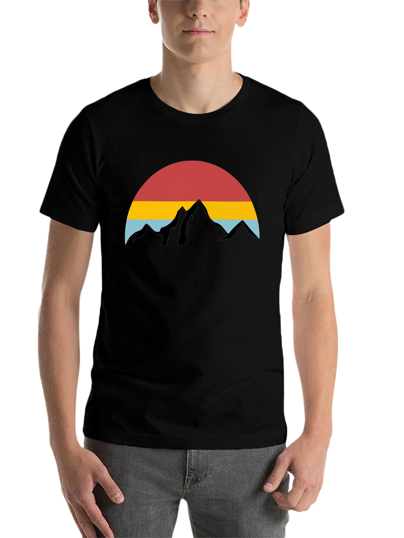 Black Retro Mountain Sunset Graphic Tee - Black Cotton Blend view 7