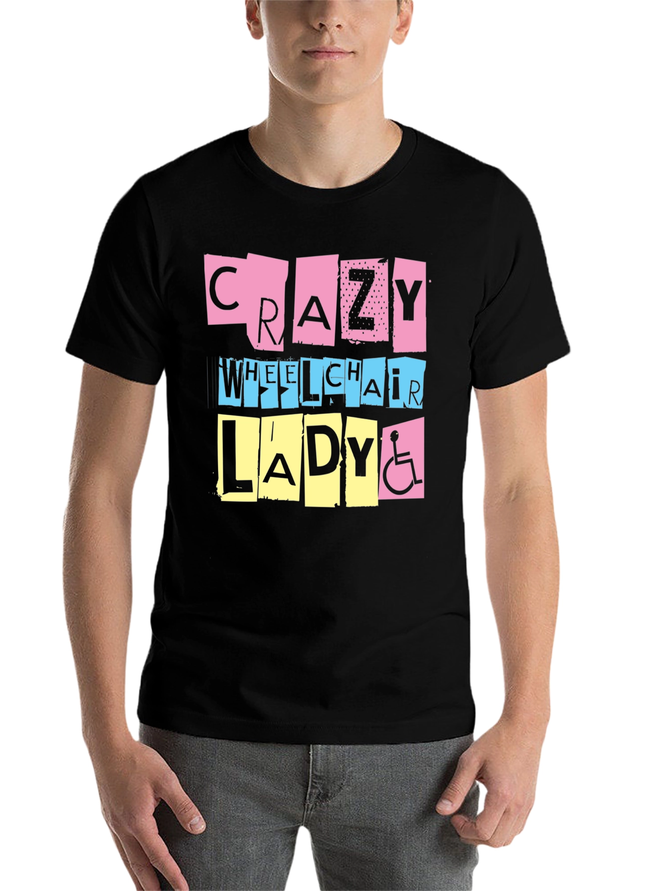 Black Crazy Wheelchair Lady Graphic Tee view 7