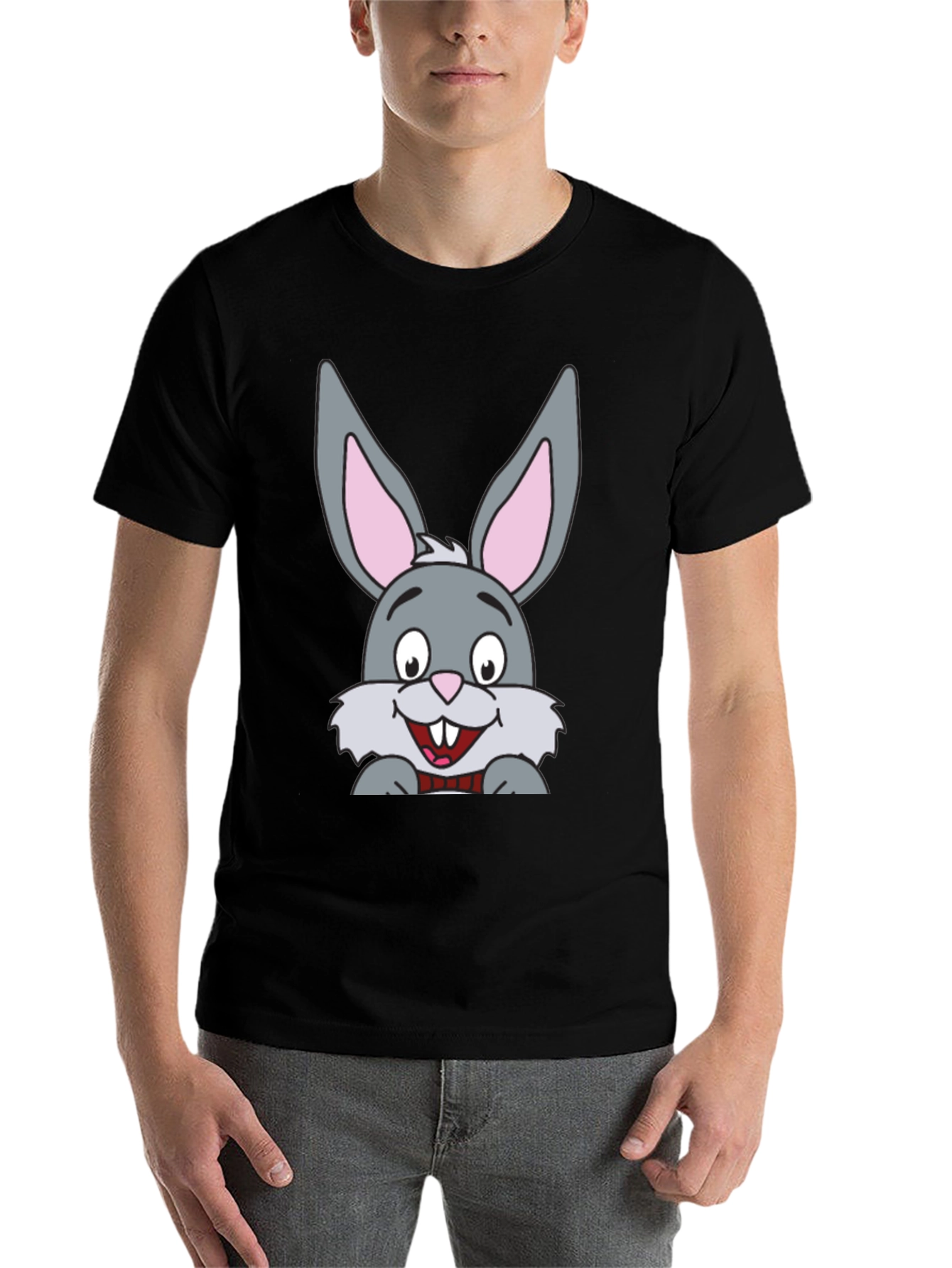 Black Cartoon Bunny Rabbit Graphic T-Shirt view 7