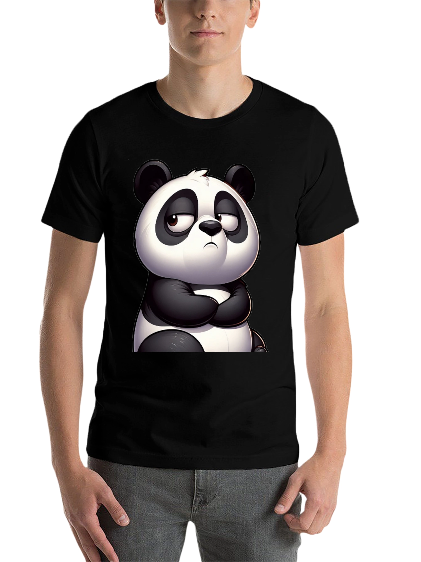 Black Grumpy Panda Graphic Tee - Black Cotton T-Shirt view 7