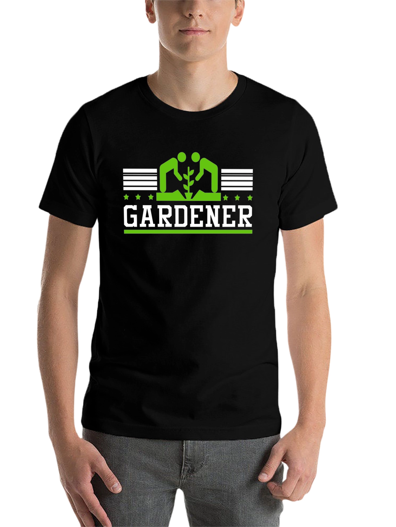Black Gardener Graphic Tee - Green on Black view 7