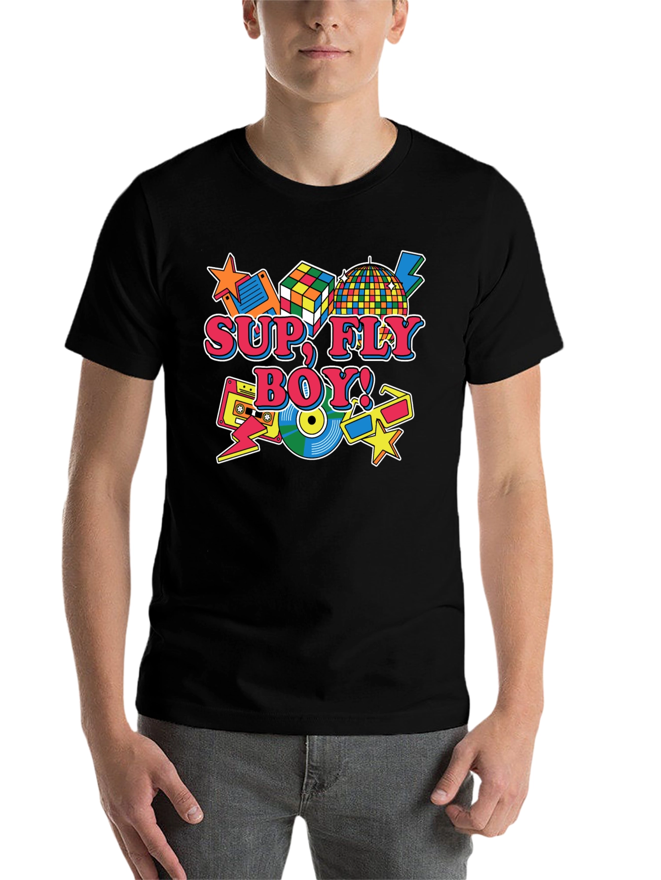 Black Retro "Sup Fly Boy!" Graphic T-Shirt view 7