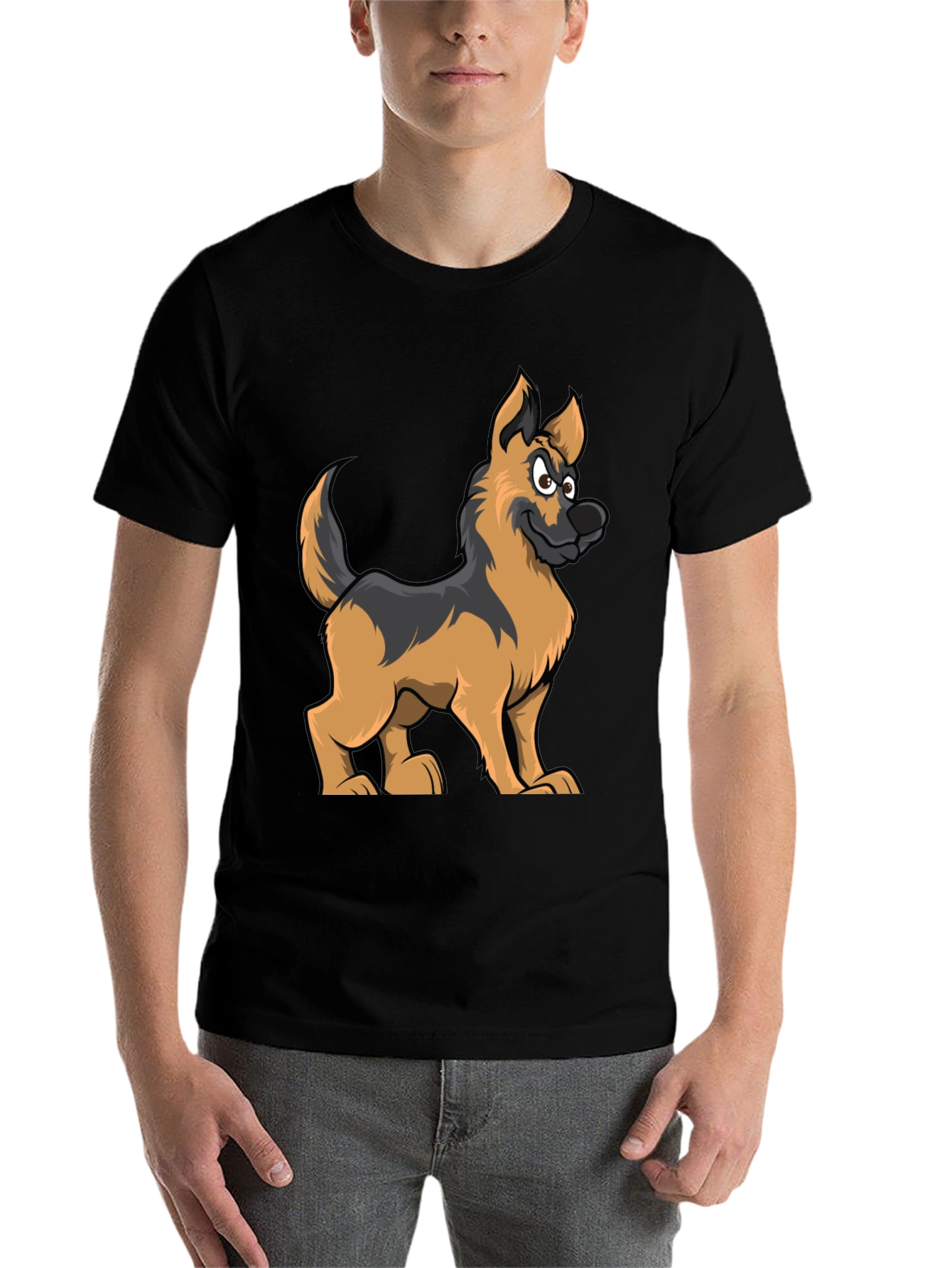 Black Cartoon German Shepherd Graphic Tee view 7