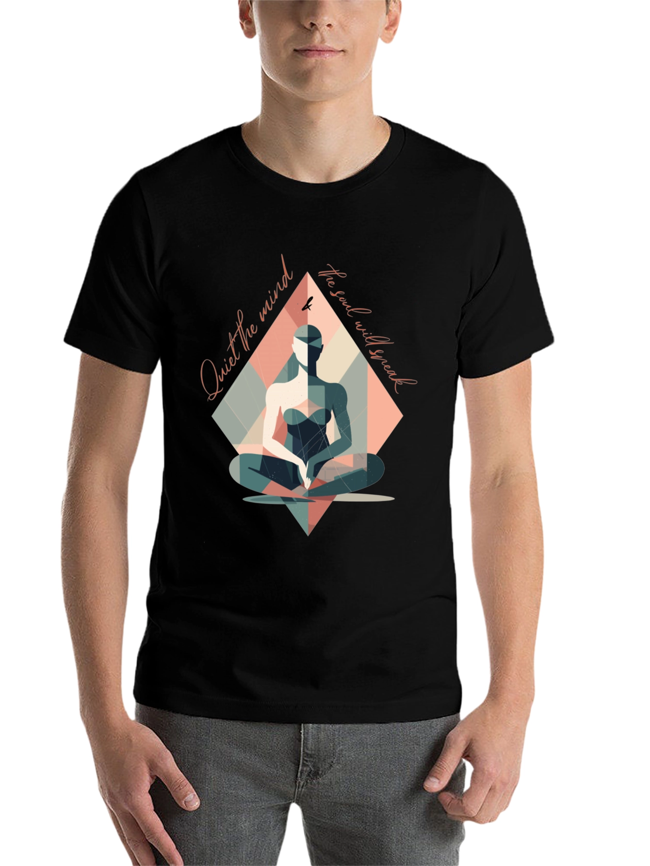 Black Mindful Meditation T-Shirt - Quiet the Mind, Speak the Soul view 7