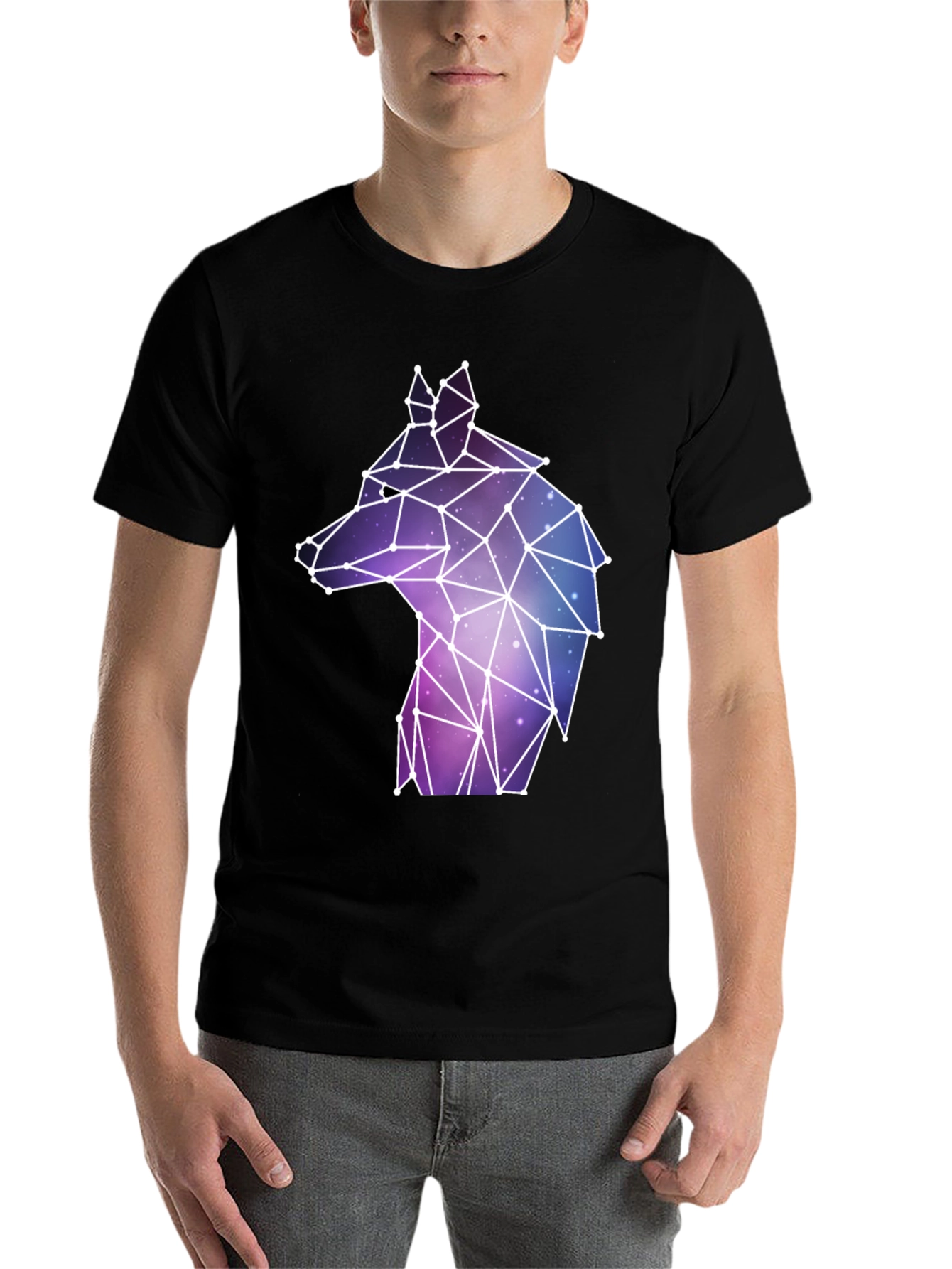 Black Geometric Wolf Galaxy T-Shirt view 7