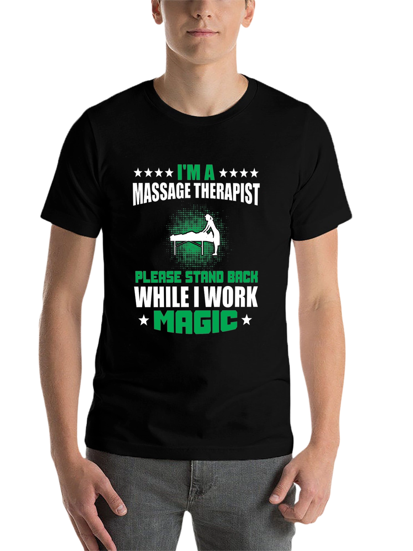 Black Massage Therapist T-Shirt - Work Magic view 7