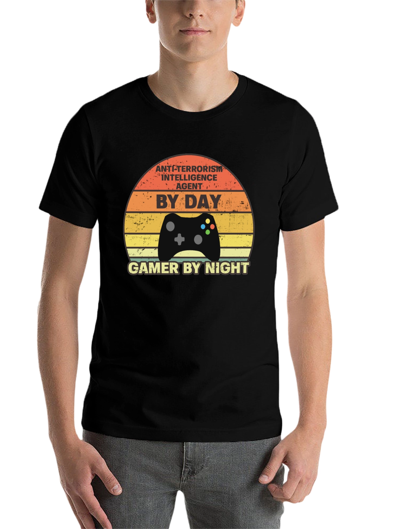Black Anti-Terrorism Agent Gamer T-Shirt view 7