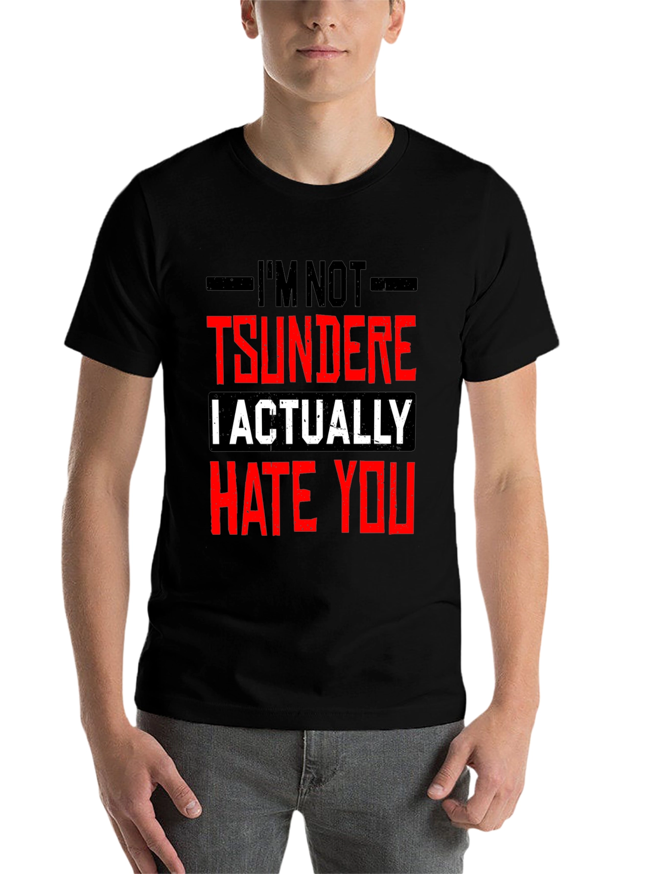 Black I'm Not Tsundere Funny Graphic Tee view 7