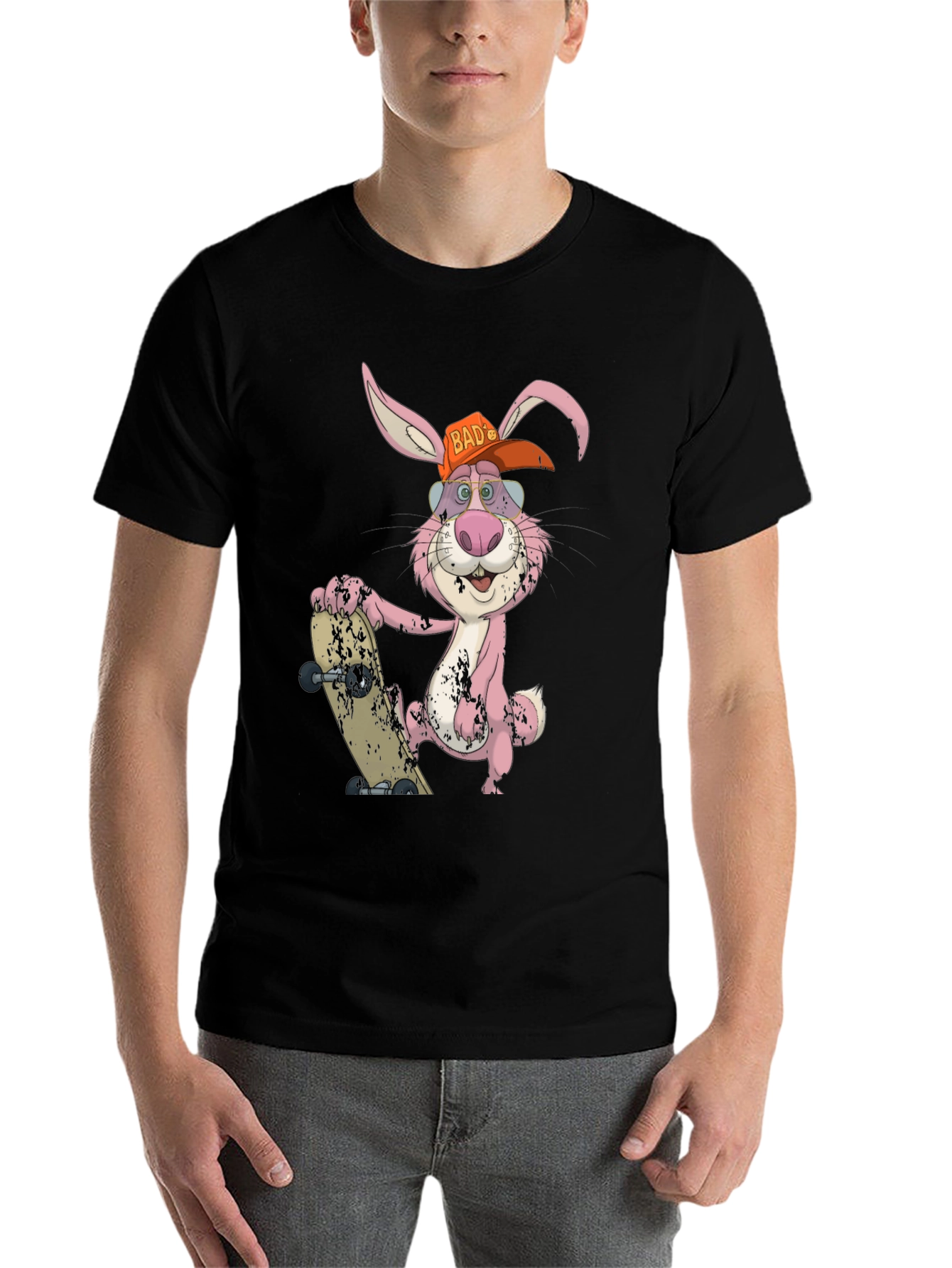 Black Cool Bunny Skateboarder Graphic Tee view 7