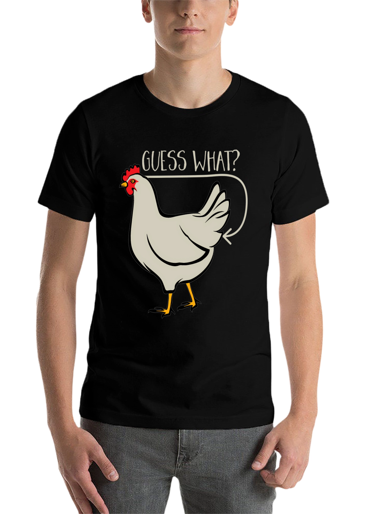 Black Guess What? Chicken Butt Men's Black T-Shirt view 7