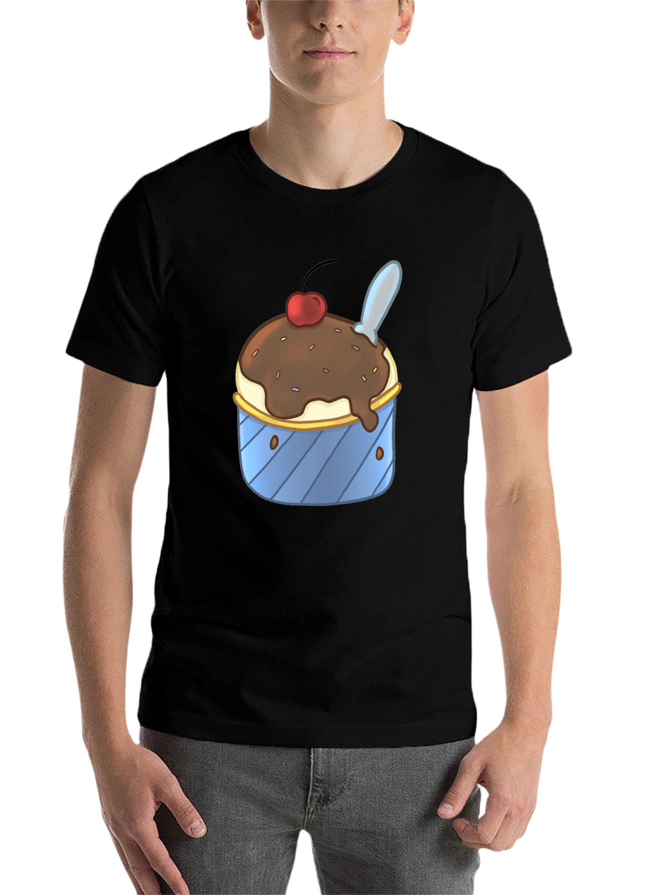 Black Ice Cream Sundae Graphic Tee - Black Cotton T-Shirt view 7