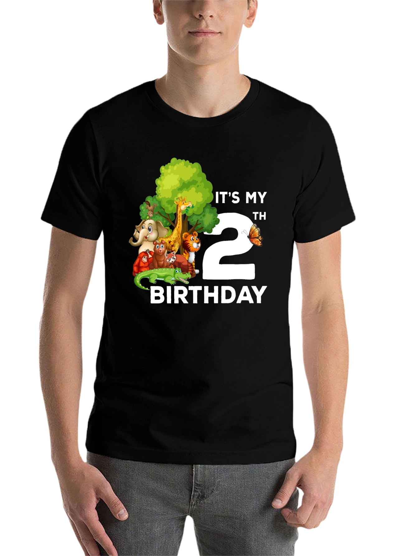 Black It's My 2nd Birthday Jungle Animals Kids T-Shirt view 7