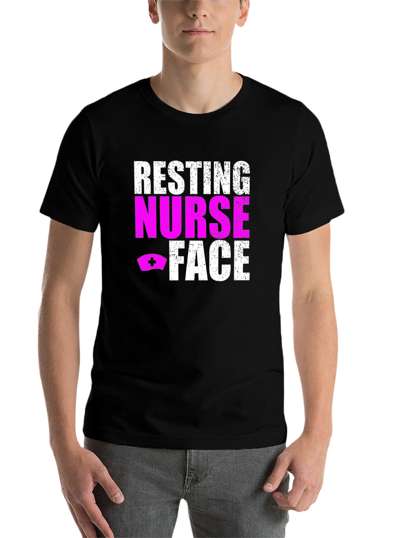 Black Resting Nurse Face Graphic T-Shirt view 7