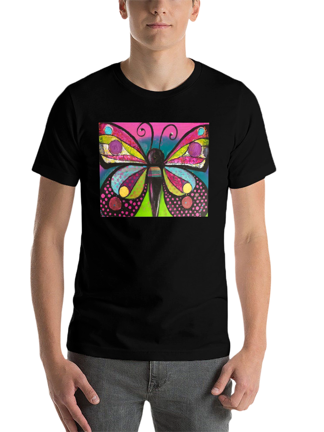 Black Butterfly Art Print Black T-Shirt view 7