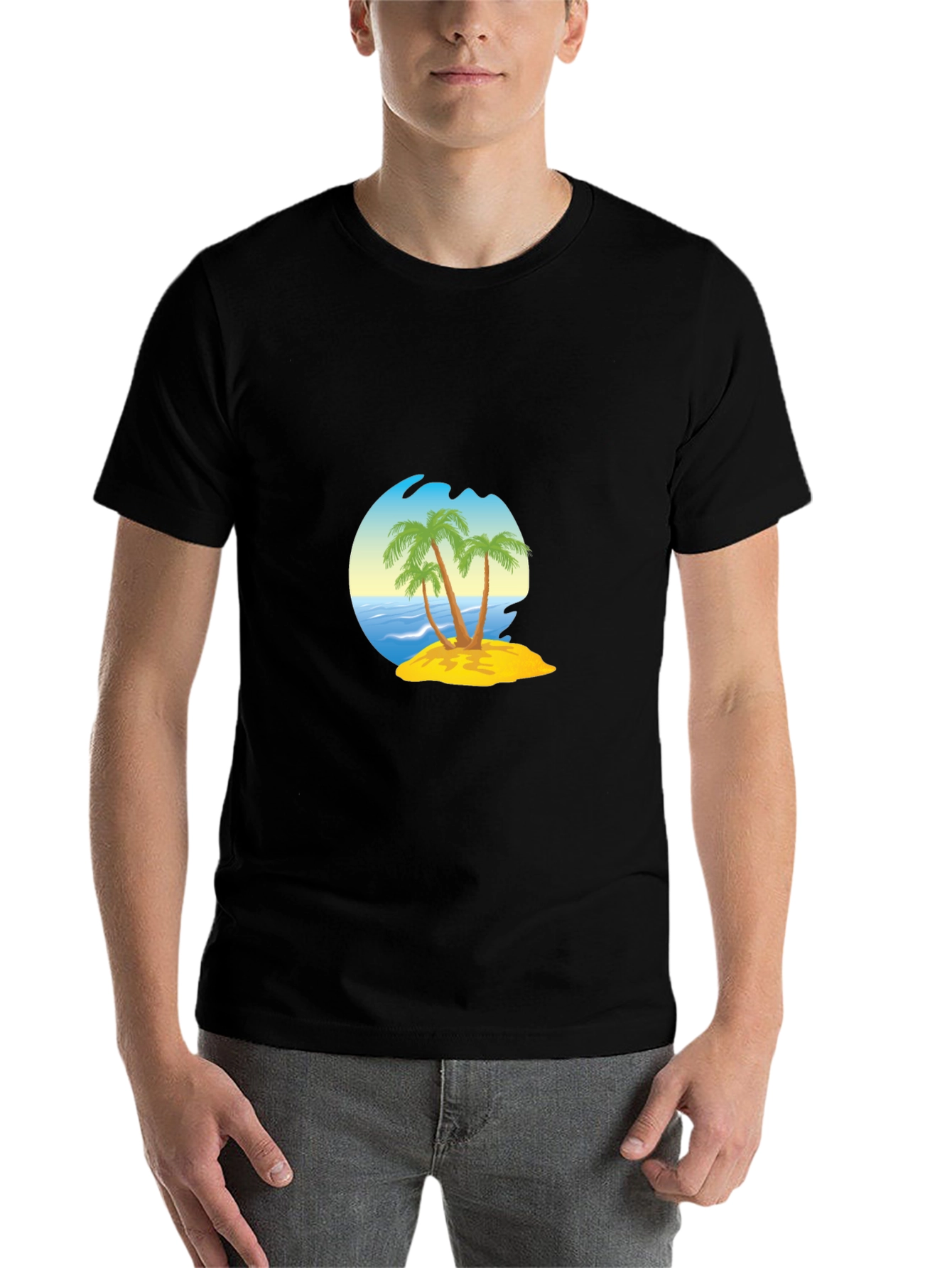 Black Island Palm Tee - Black Cotton Blend T-Shirt view 7