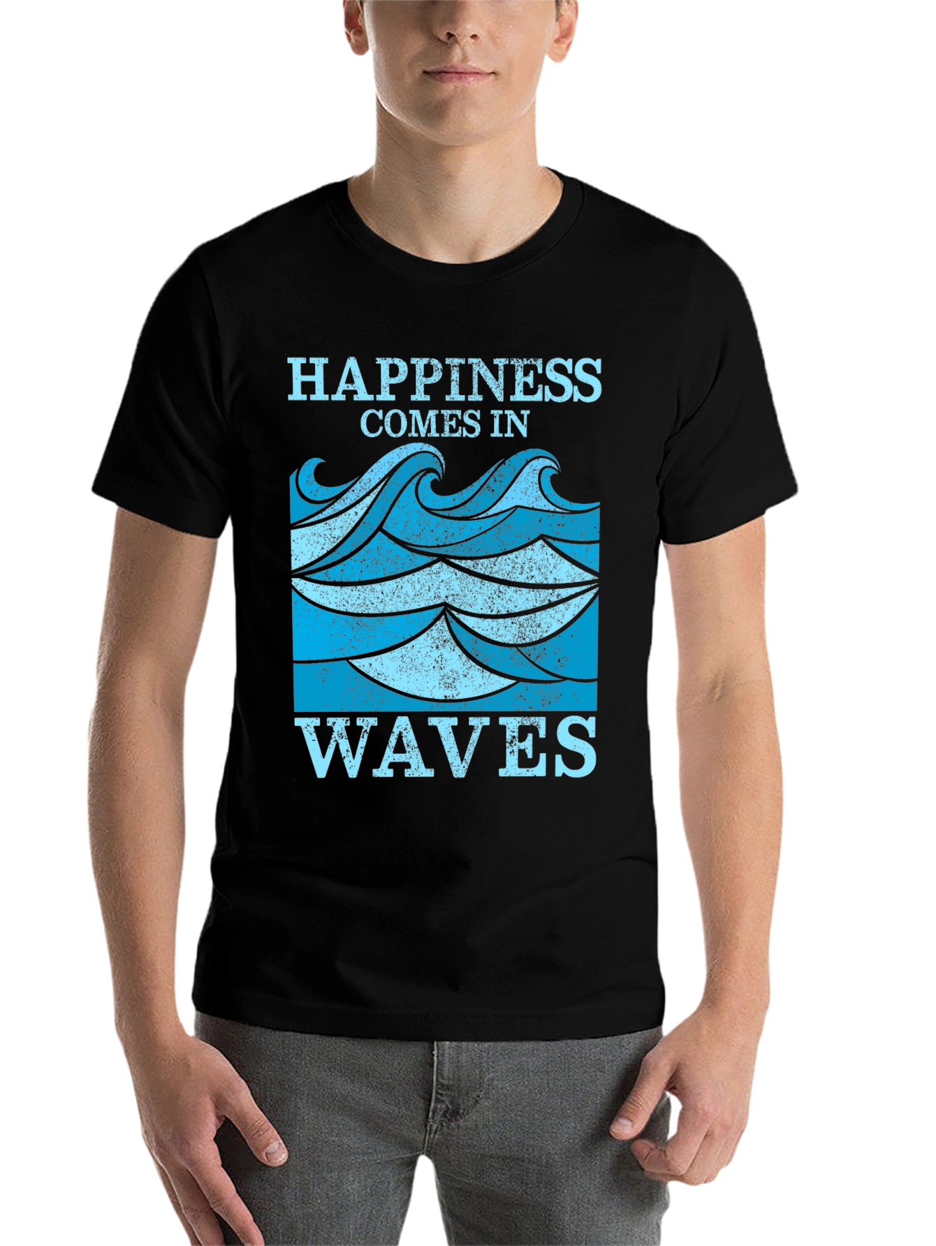 Black Happiness Comes in Waves Graphic Tee view 7