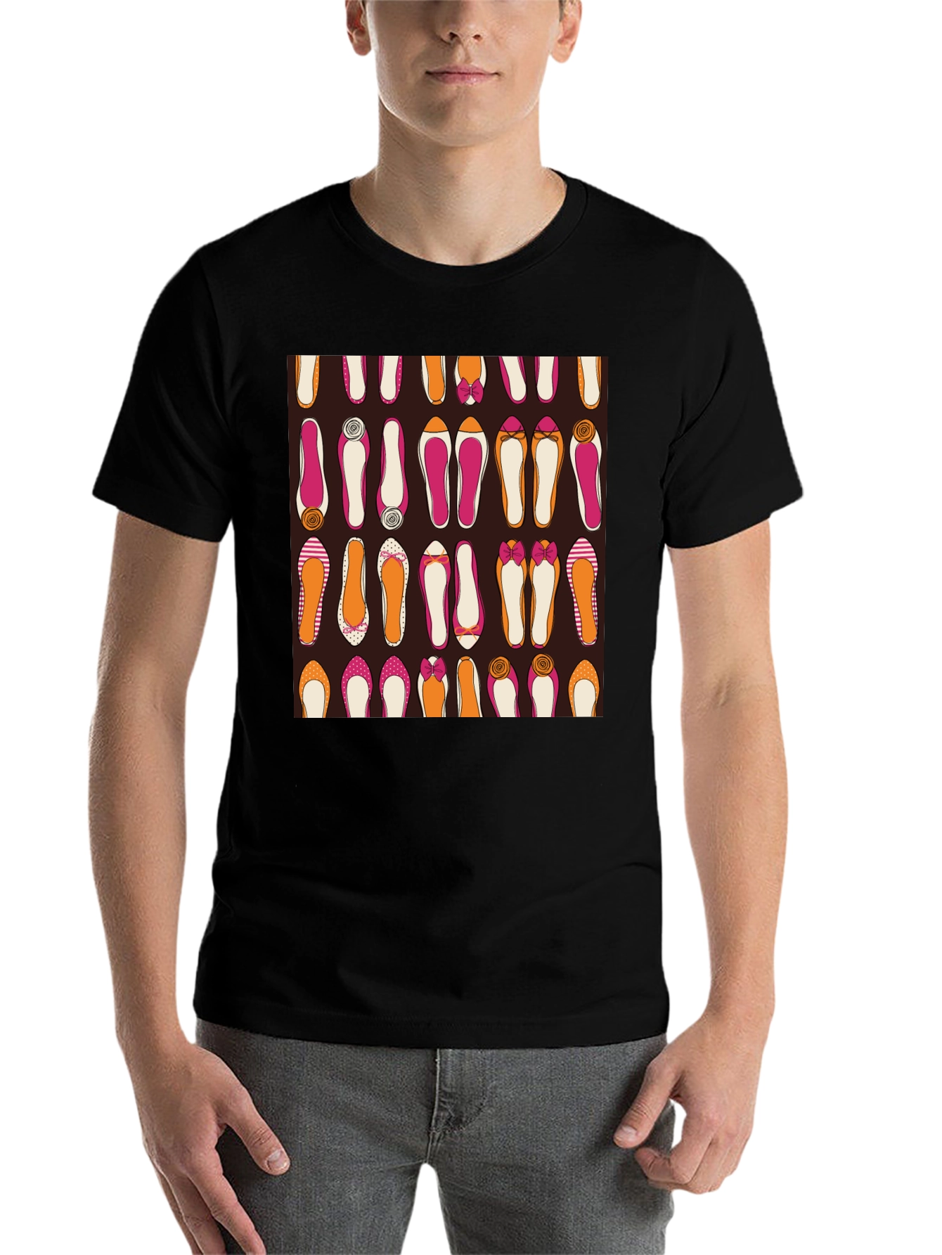 Black Stylish Shoes Pattern Graphic Tee view 7