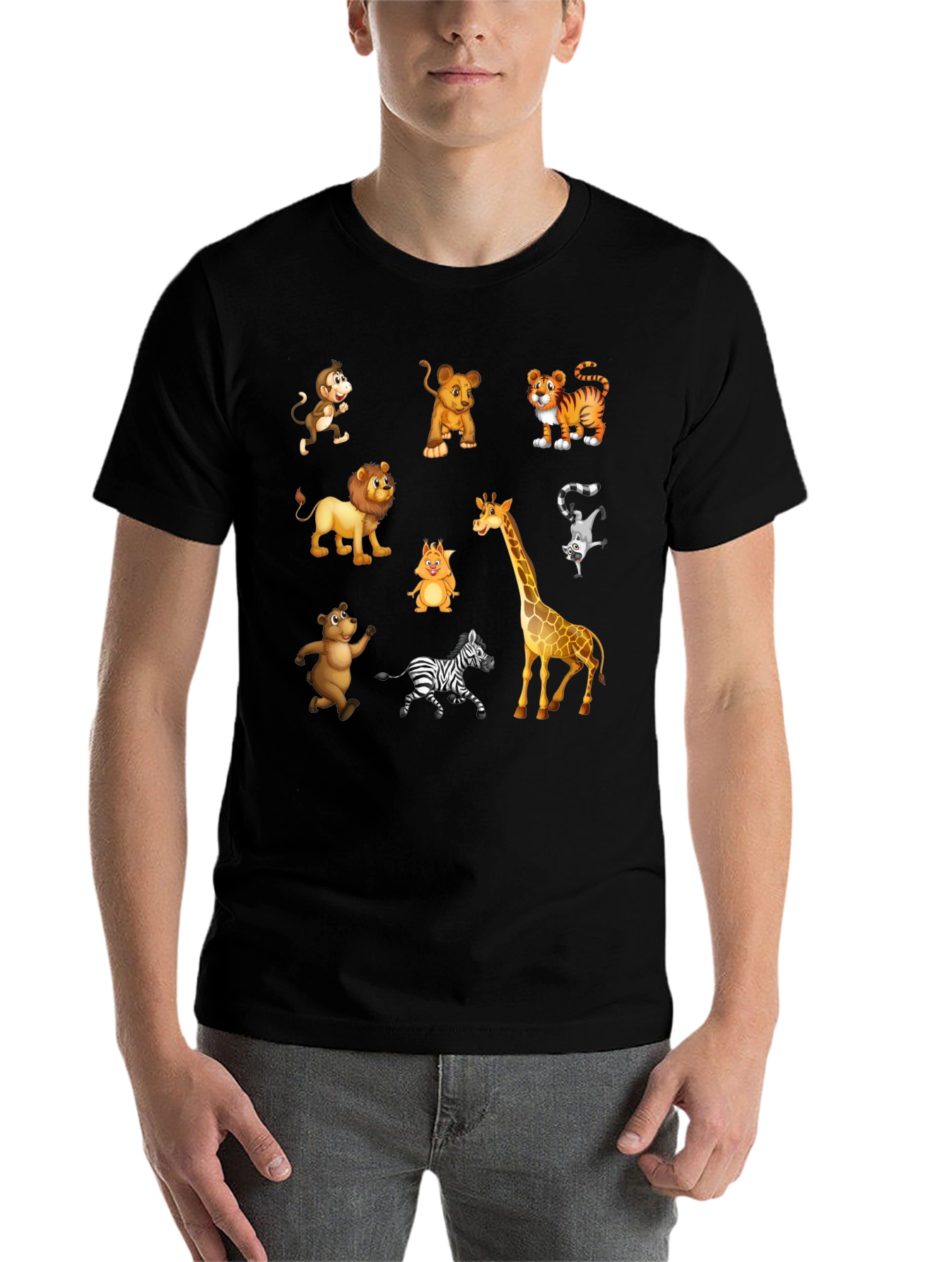 Black Cartoon Animal Print Black T-Shirt view 7