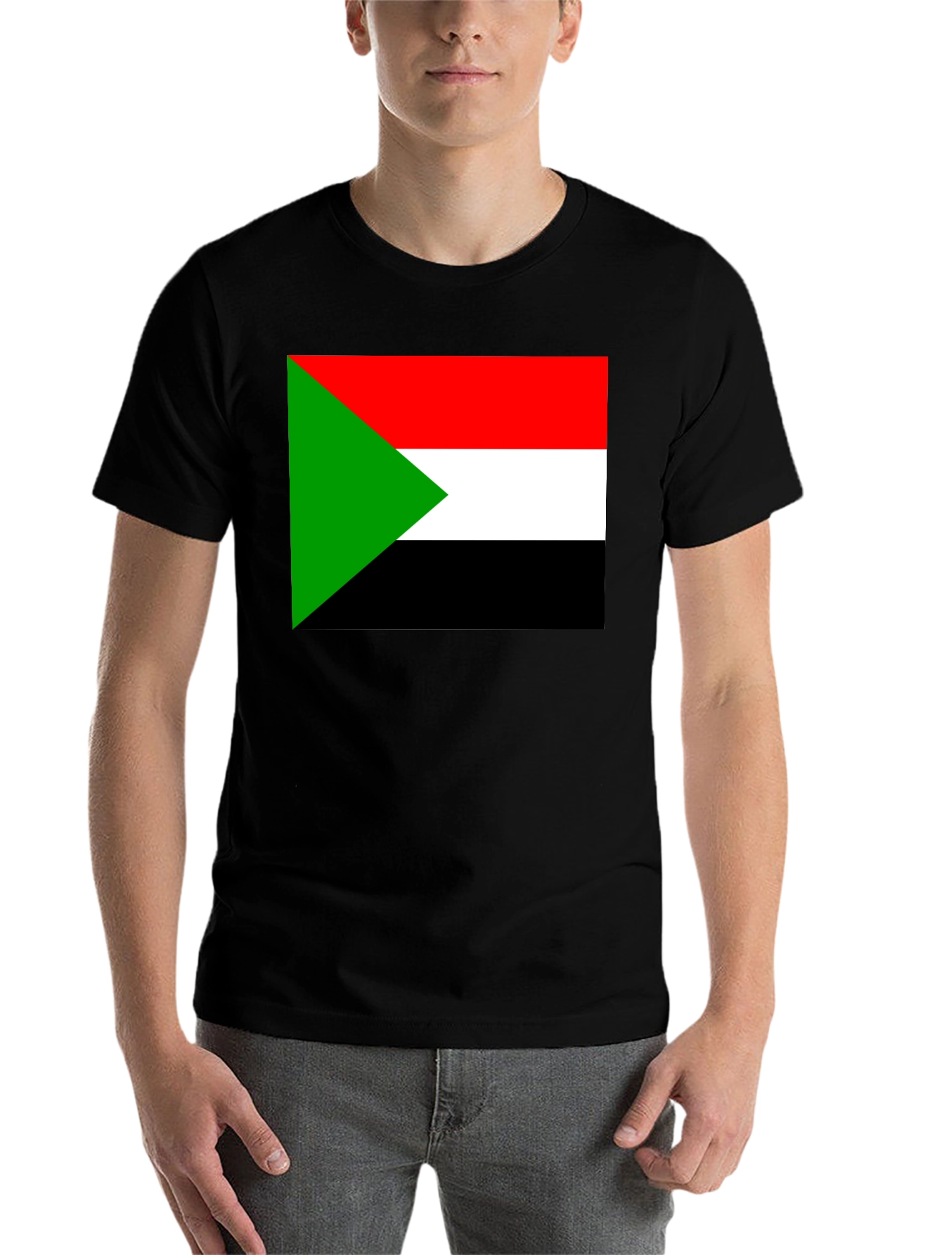 Black Sudan Flag T-Shirt - Black Cotton Tee view 7