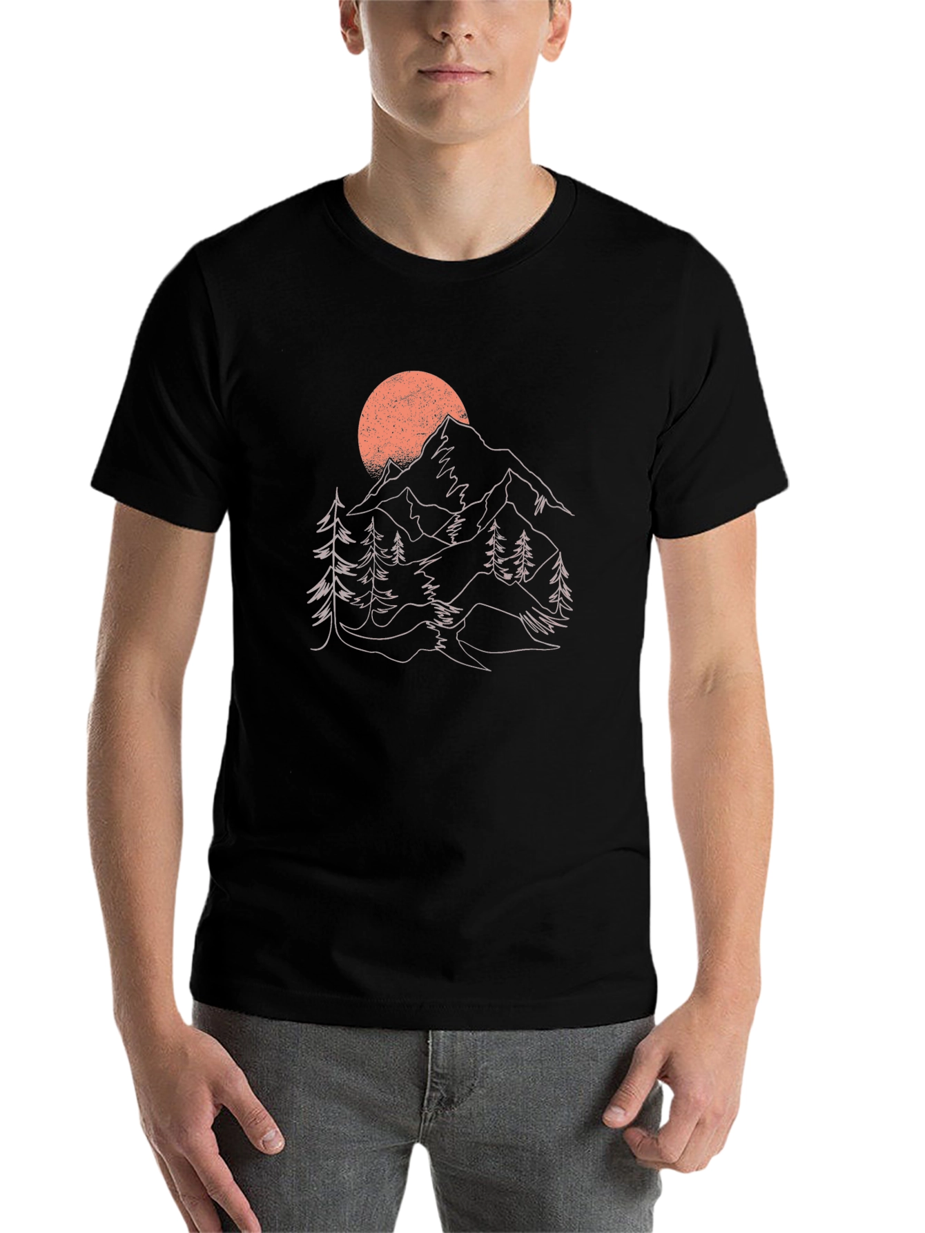 Black Mountain Sunset Graphic Tee - Nature Inspired Black T-Shirt view 7