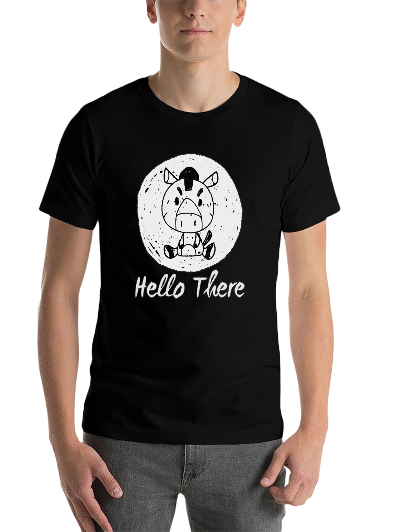 Black Hello There Zebra Graphic Tee - Unisex Black T-Shirt view 7