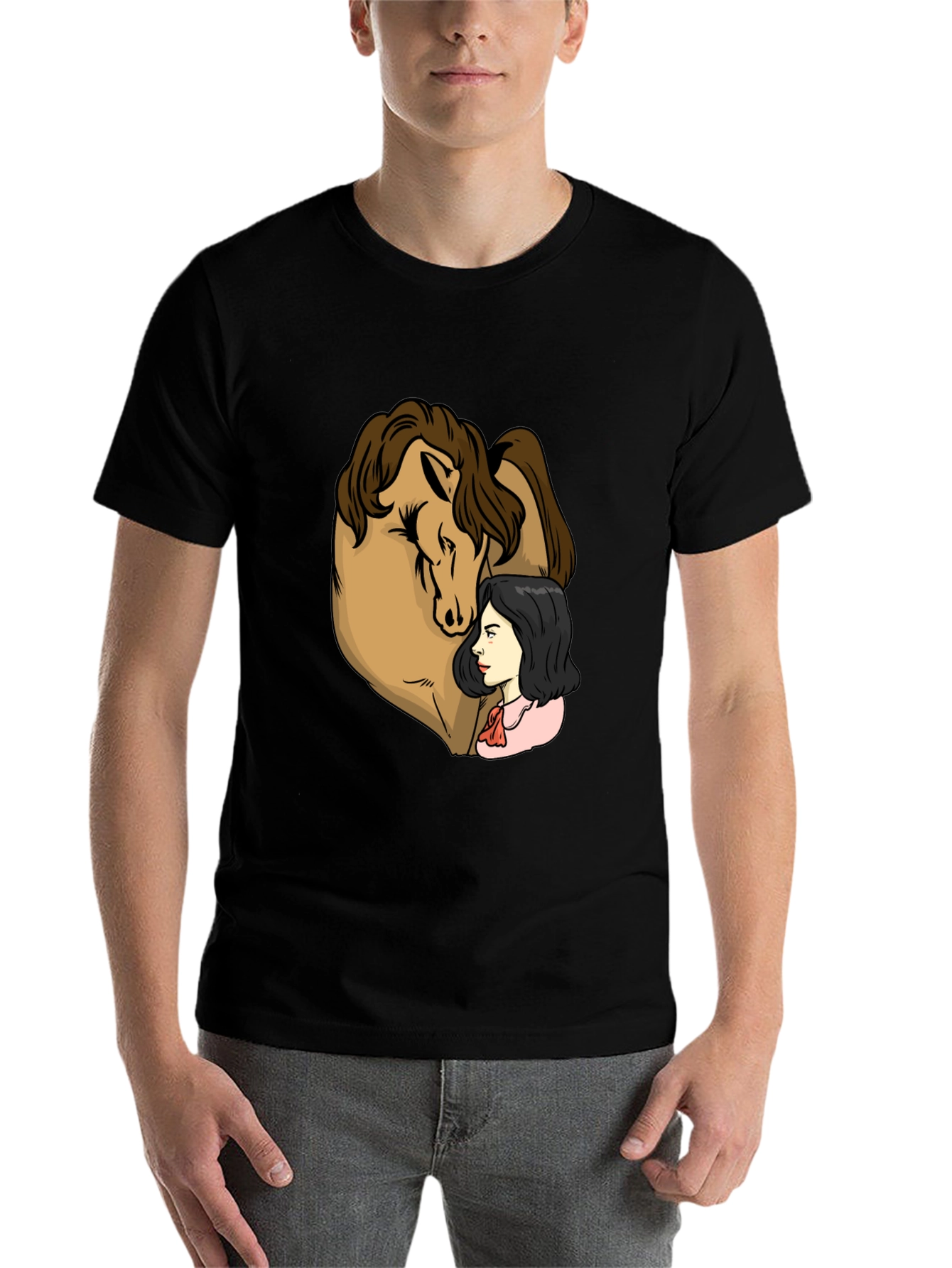 Black Horse & Woman Graphic Black T-Shirt view 7